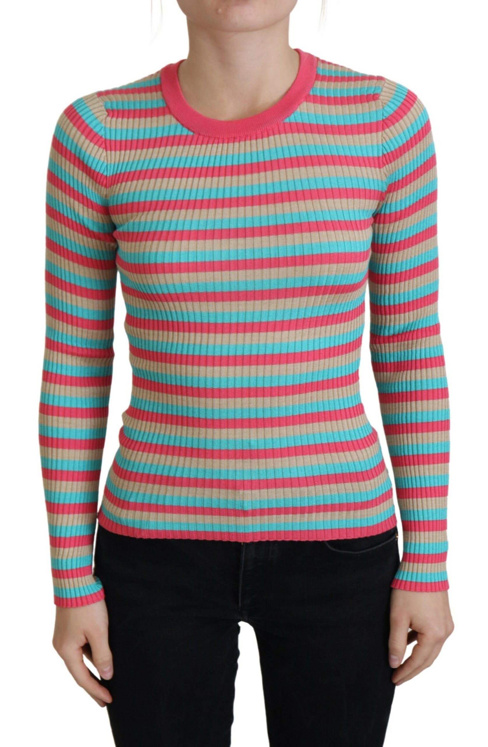 Dolce &amp; Gabbana Eleganter gestreifter Seidenpullover mit Rundhalsausschnitt