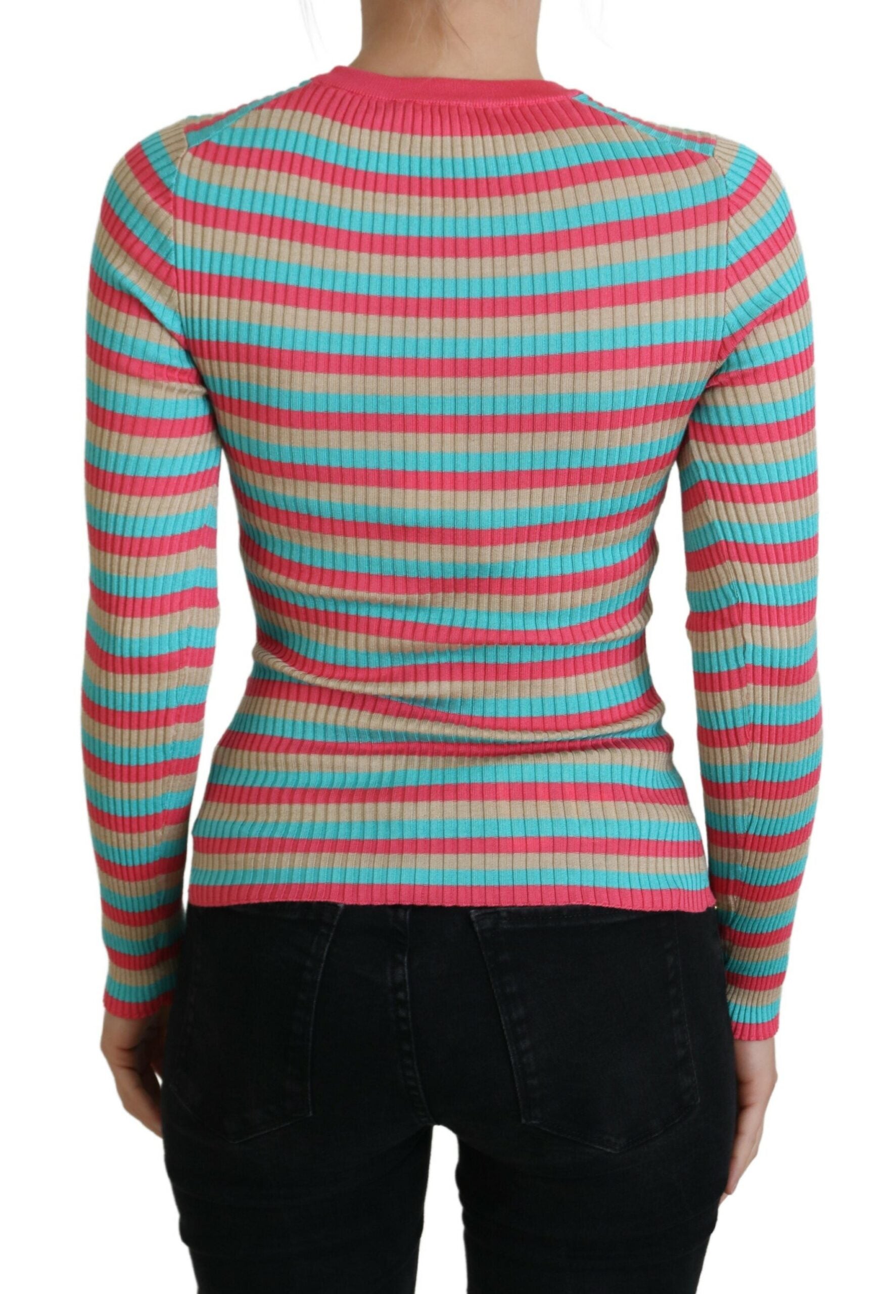Dolce &amp; Gabbana Eleganter gestreifter Seidenpullover mit Rundhalsausschnitt