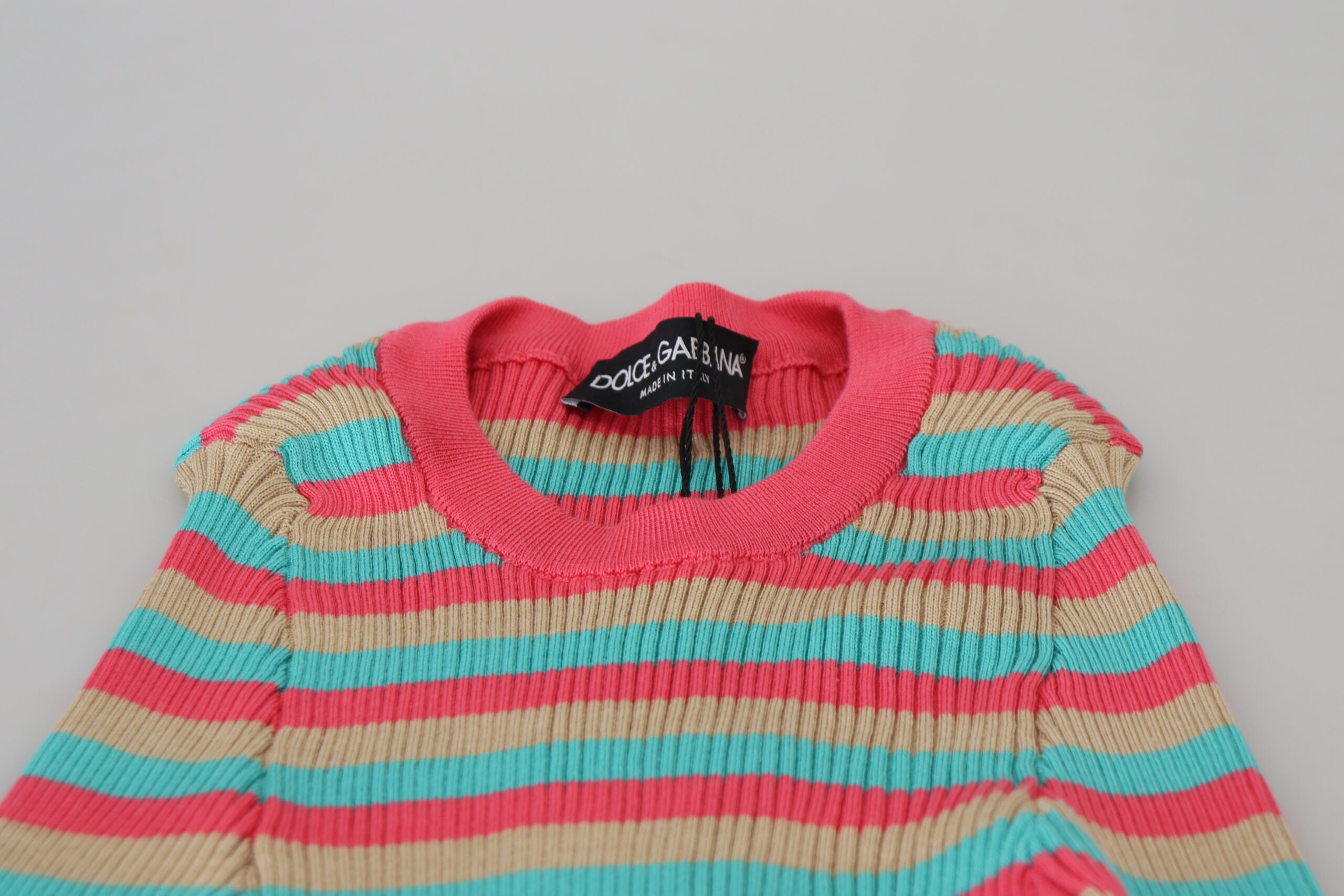 Dolce &amp; Gabbana Eleganter gestreifter Seidenpullover mit Rundhalsausschnitt