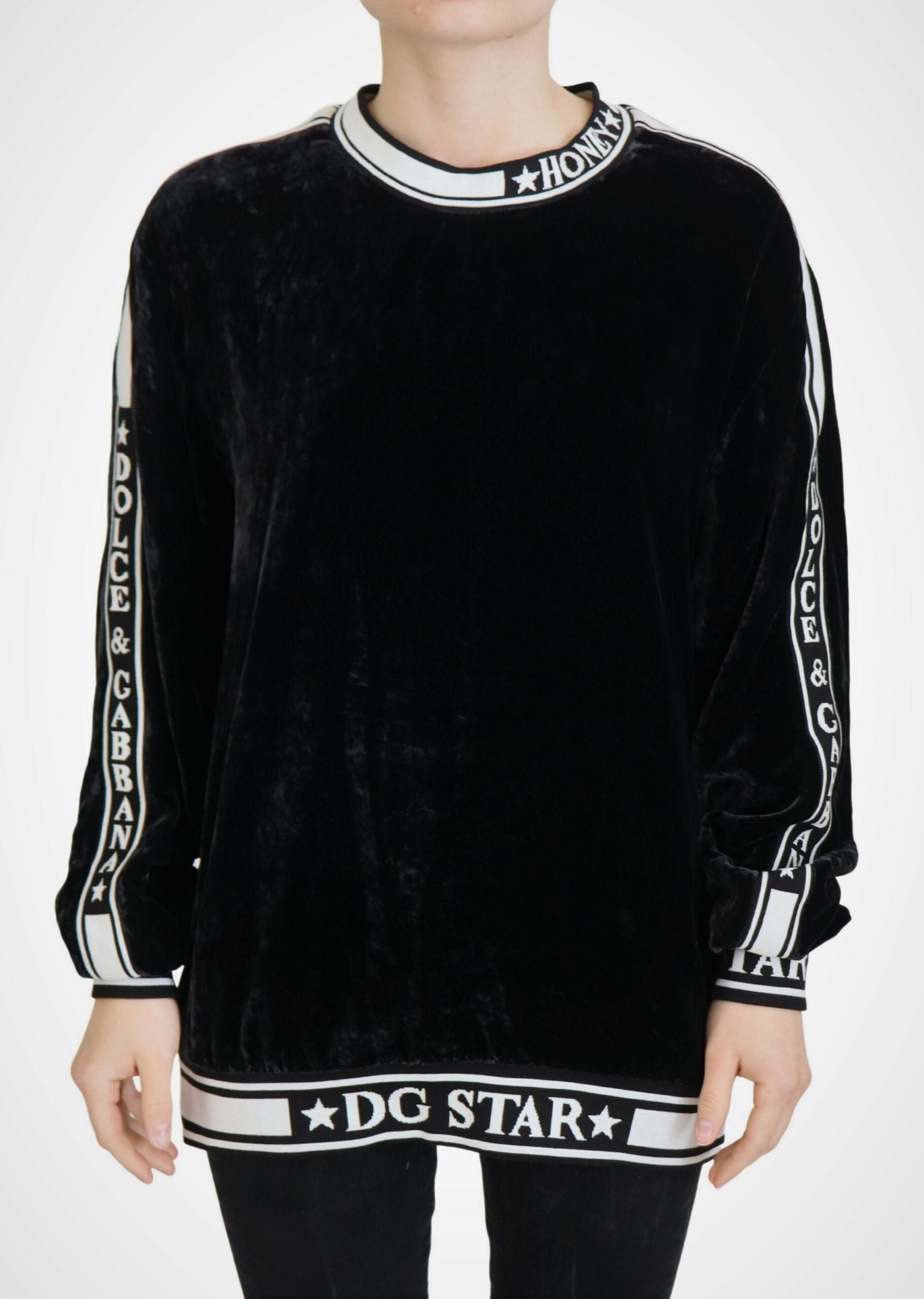 Dolce &amp; Gabbana Eleganter Pullover aus Seidenmischung und Samt