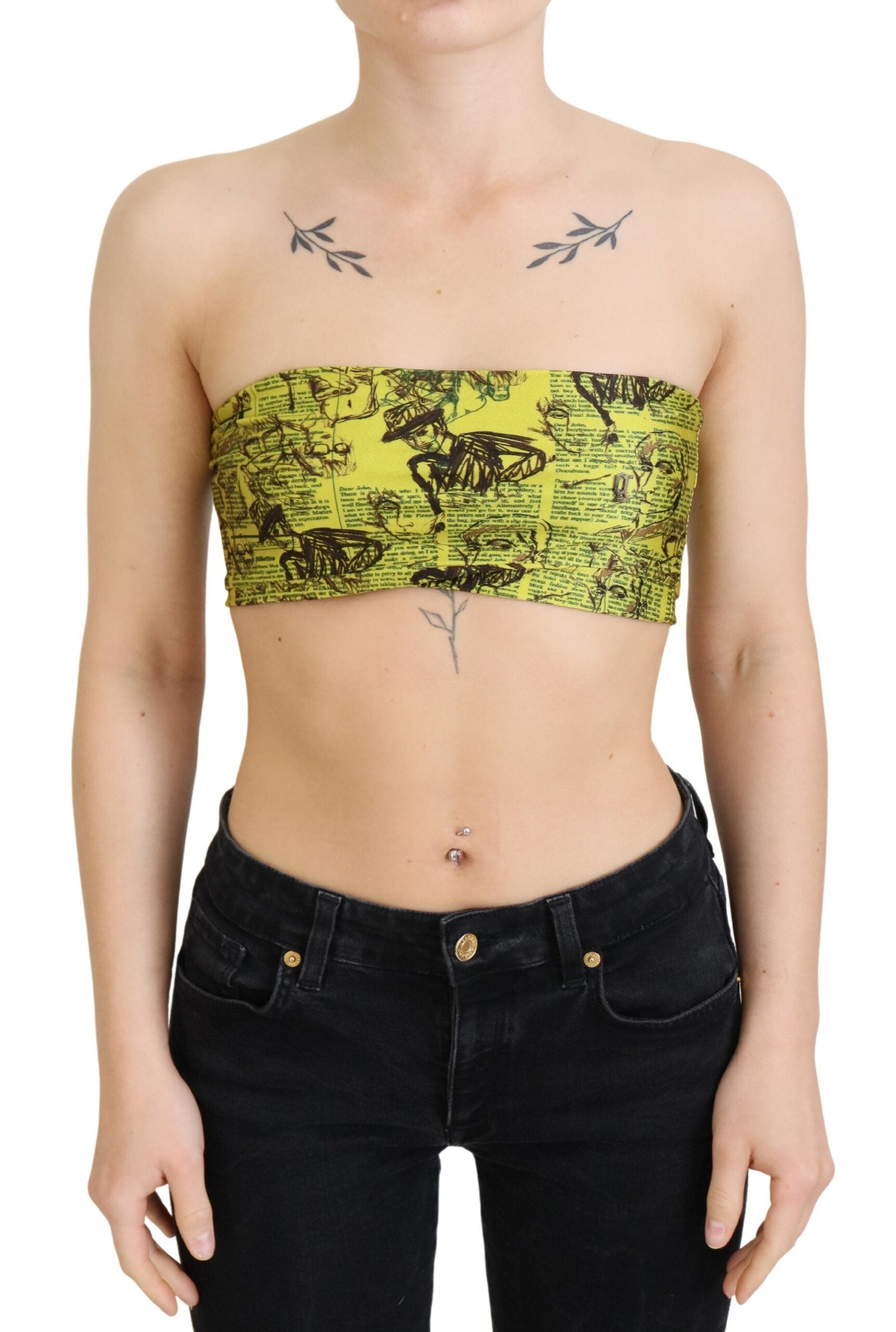 John Galliano – Schicker, verkürzter Stretch-Top-BH mit mehrfarbigem Print