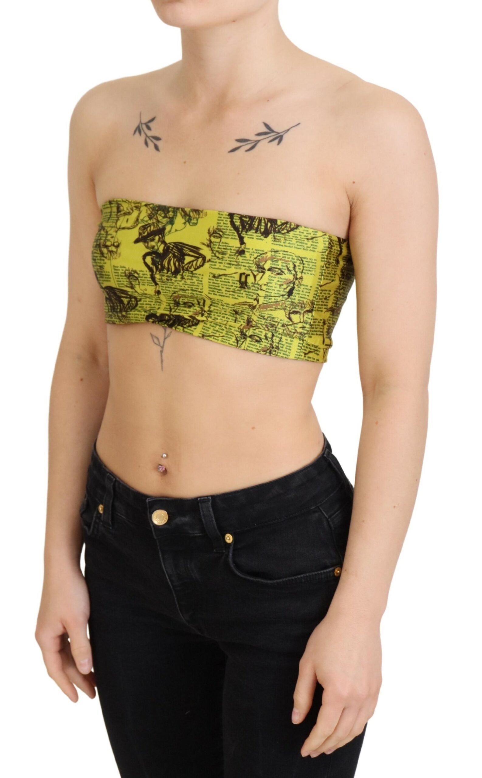 John Galliano – Schicker, verkürzter Stretch-Top-BH mit mehrfarbigem Print