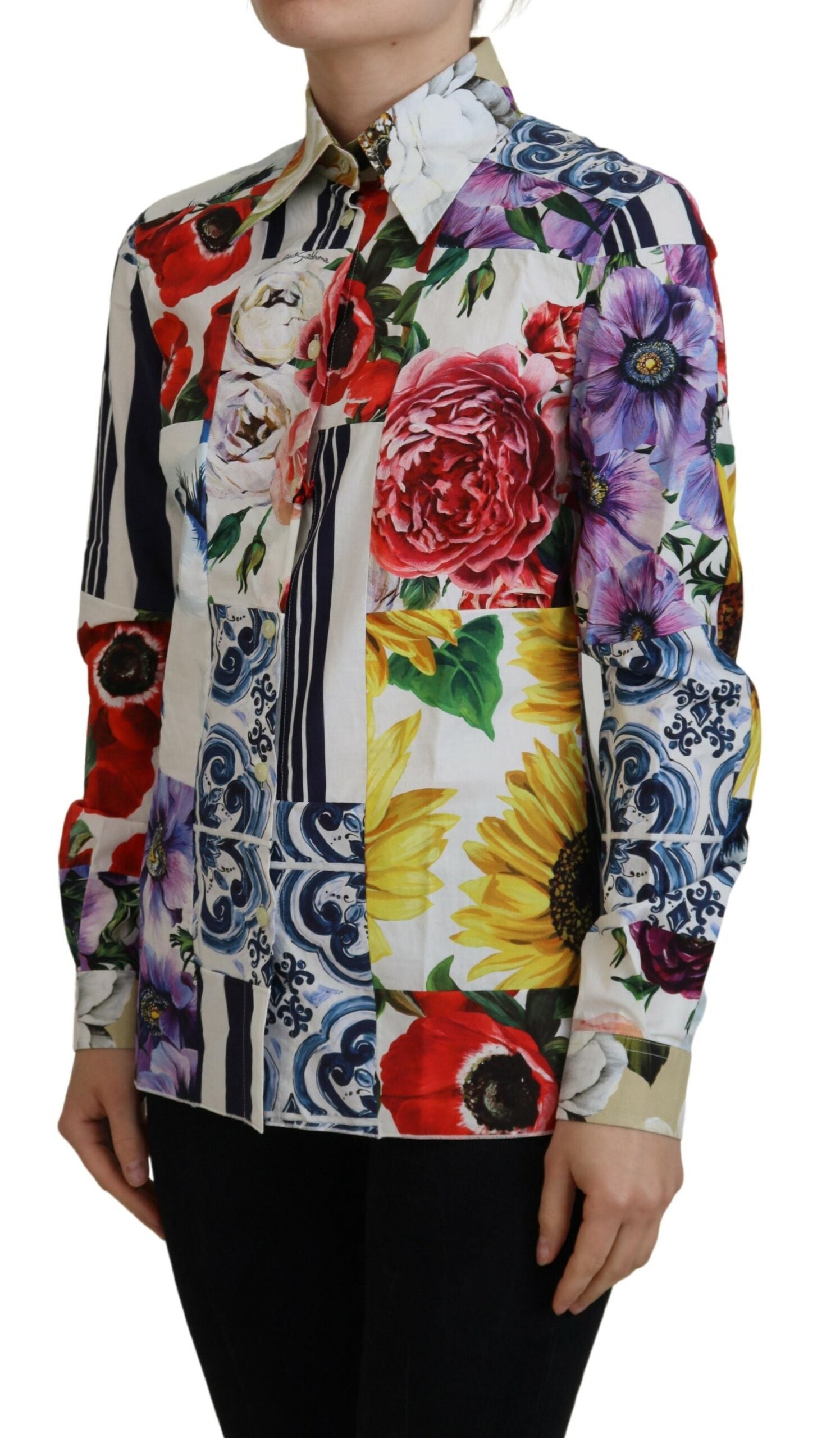 Dolce &amp; Gabbana Bluză elegantă cu mânecă lungă din bumbac, cu imprimeu floral