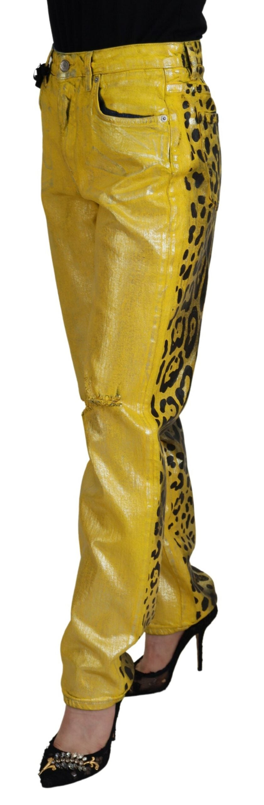Blugi drepți Dolce &amp; Gabbana Chic cu talie înaltă, galben vibrant