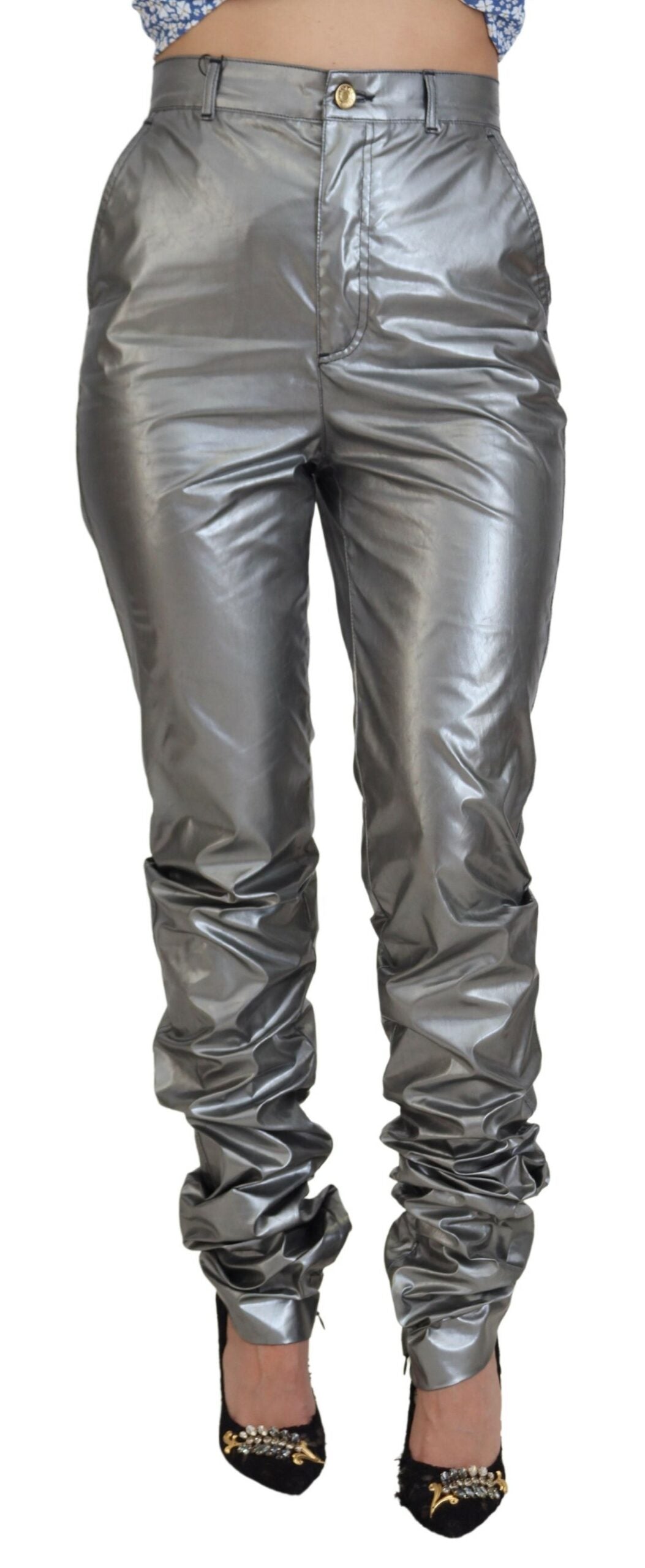 Dolce &amp; Gabbana Pantaloni skinny eleganți cu talie înaltă, argintii