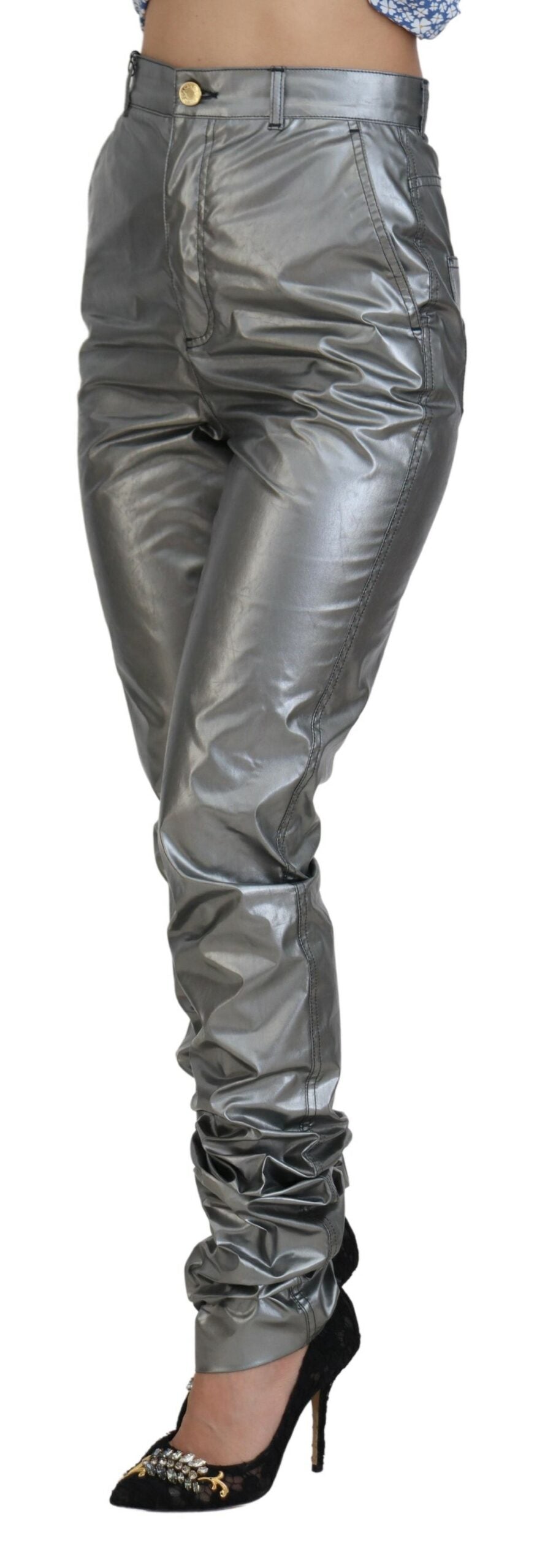 Dolce &amp; Gabbana Pantaloni skinny eleganți cu talie înaltă, argintii