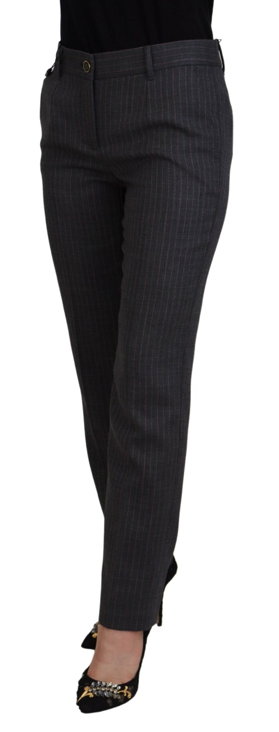 Dolce &amp; Gabbana Pantaloni eleganți gri cu dungi și talie înaltă