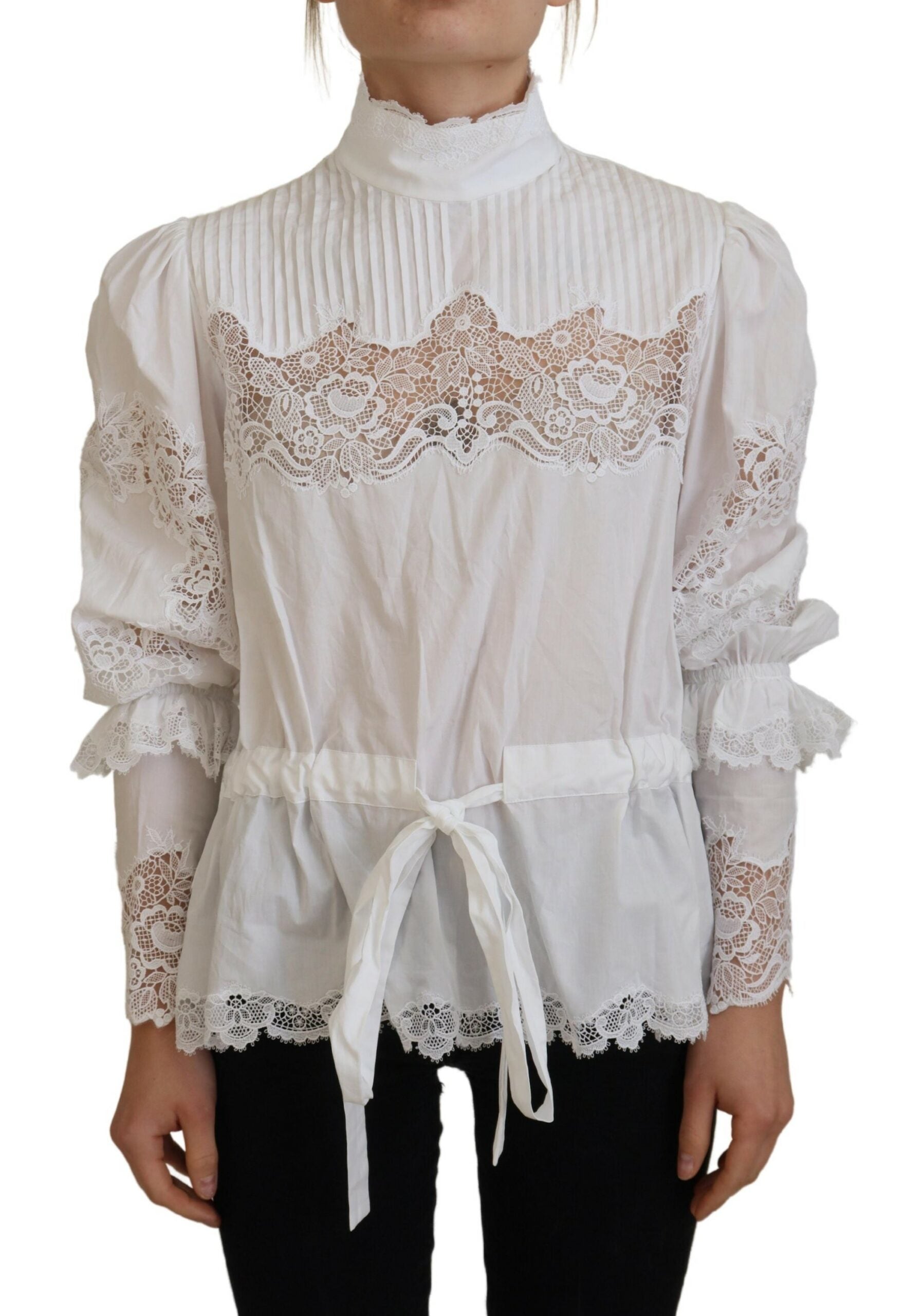 Bluză elegantă din bumbac cu dantelă albă Dolce &amp; Gabbana