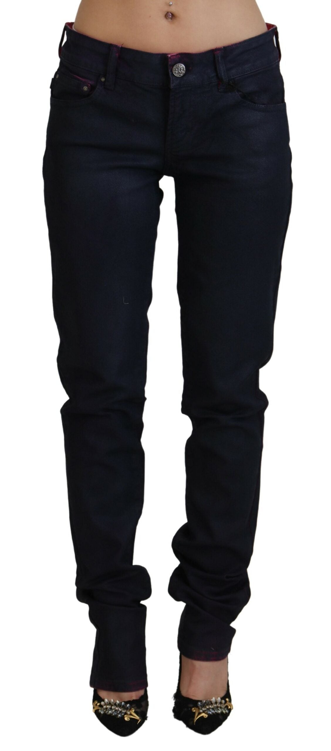 Pantaloni din denim cu talie joasă, negri, eleganți, Just Cavalli