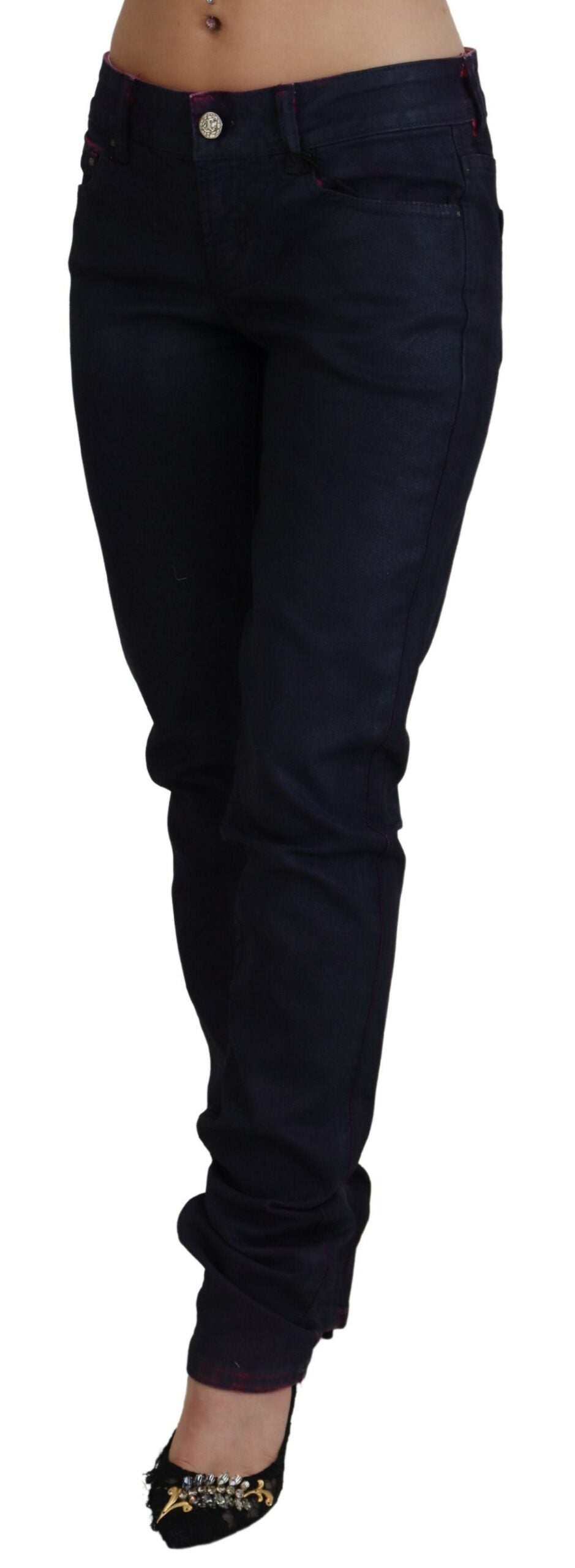 Pantaloni din denim cu talie joasă, negri, eleganți, Just Cavalli