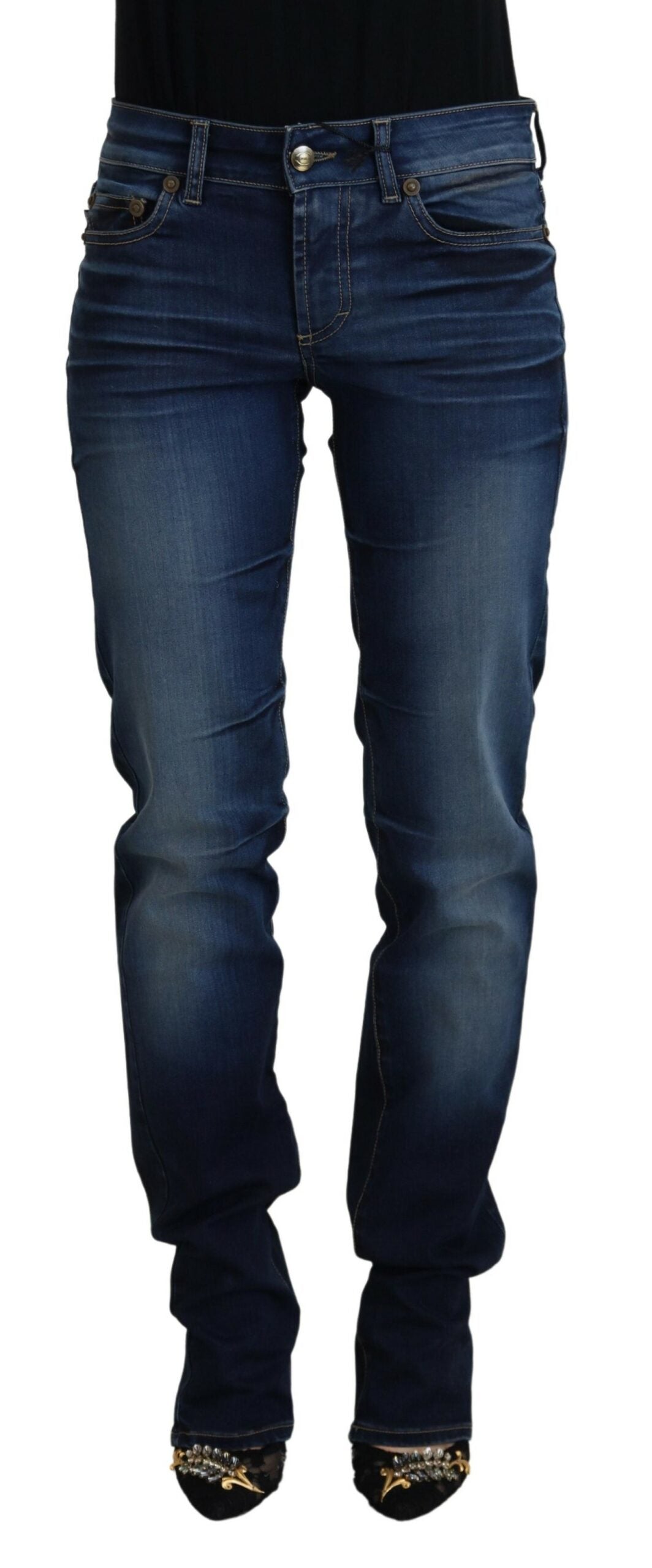 Pantaloni din denim cu talie joasă Just Cavalli Chic în albastru