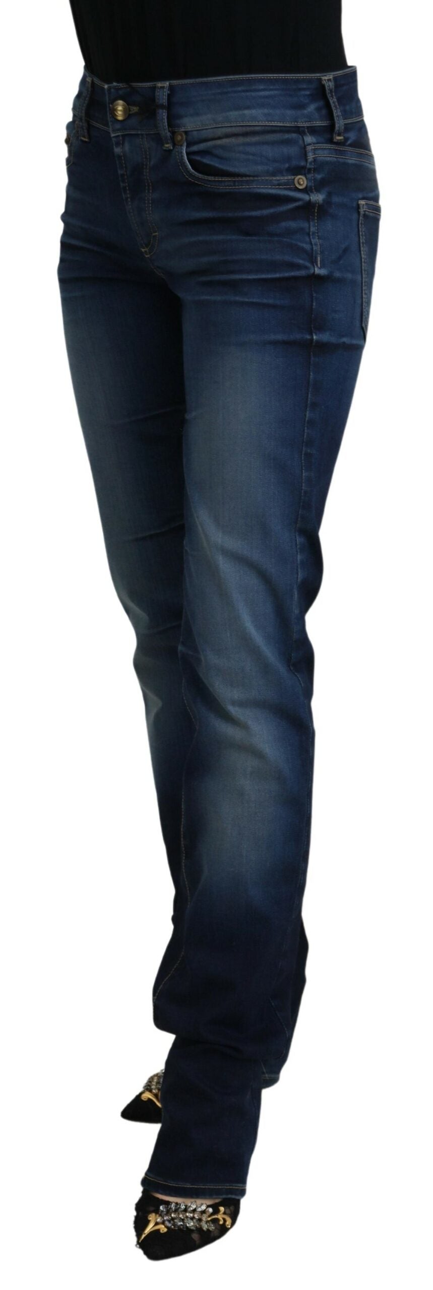 Pantaloni din denim cu talie joasă Just Cavalli Chic în albastru