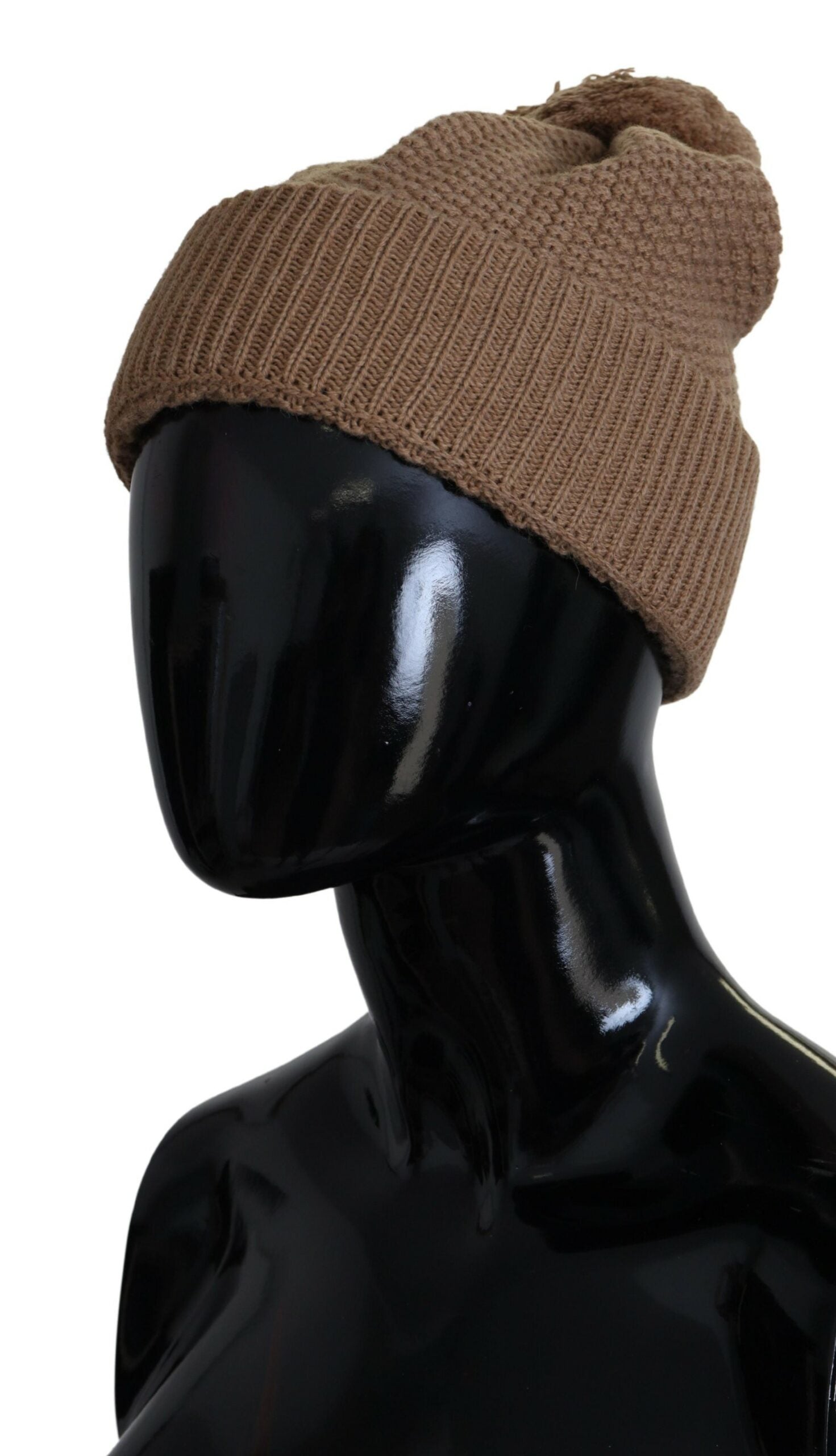 Căciulă elegantă tricotată cu imprimeu camel Dolce &amp; Gabbana și accent de blană