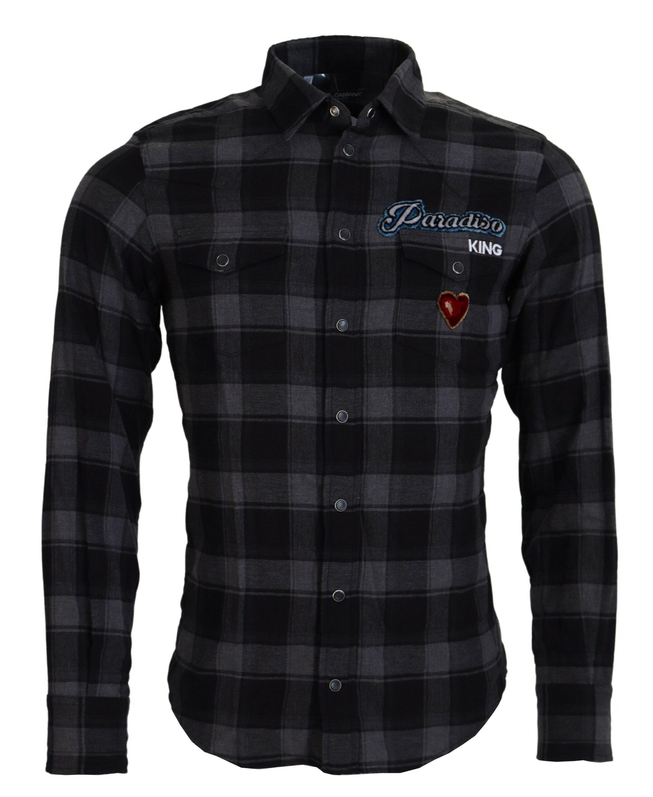 Dolce &amp; Gabbana Elegantes schwarzes und graues Button-Down-Hemd