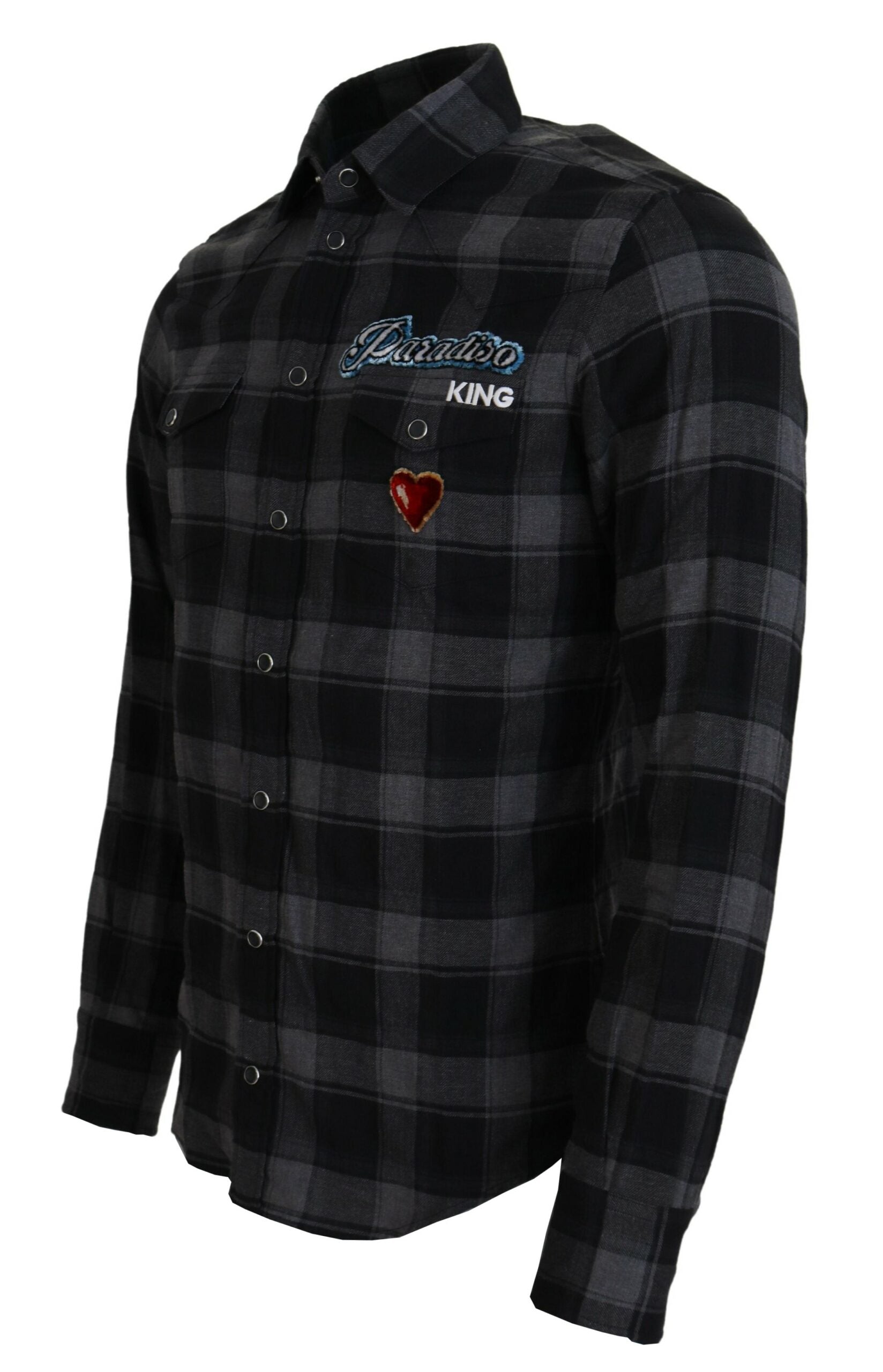 Dolce &amp; Gabbana Elegantes schwarzes und graues Button-Down-Hemd