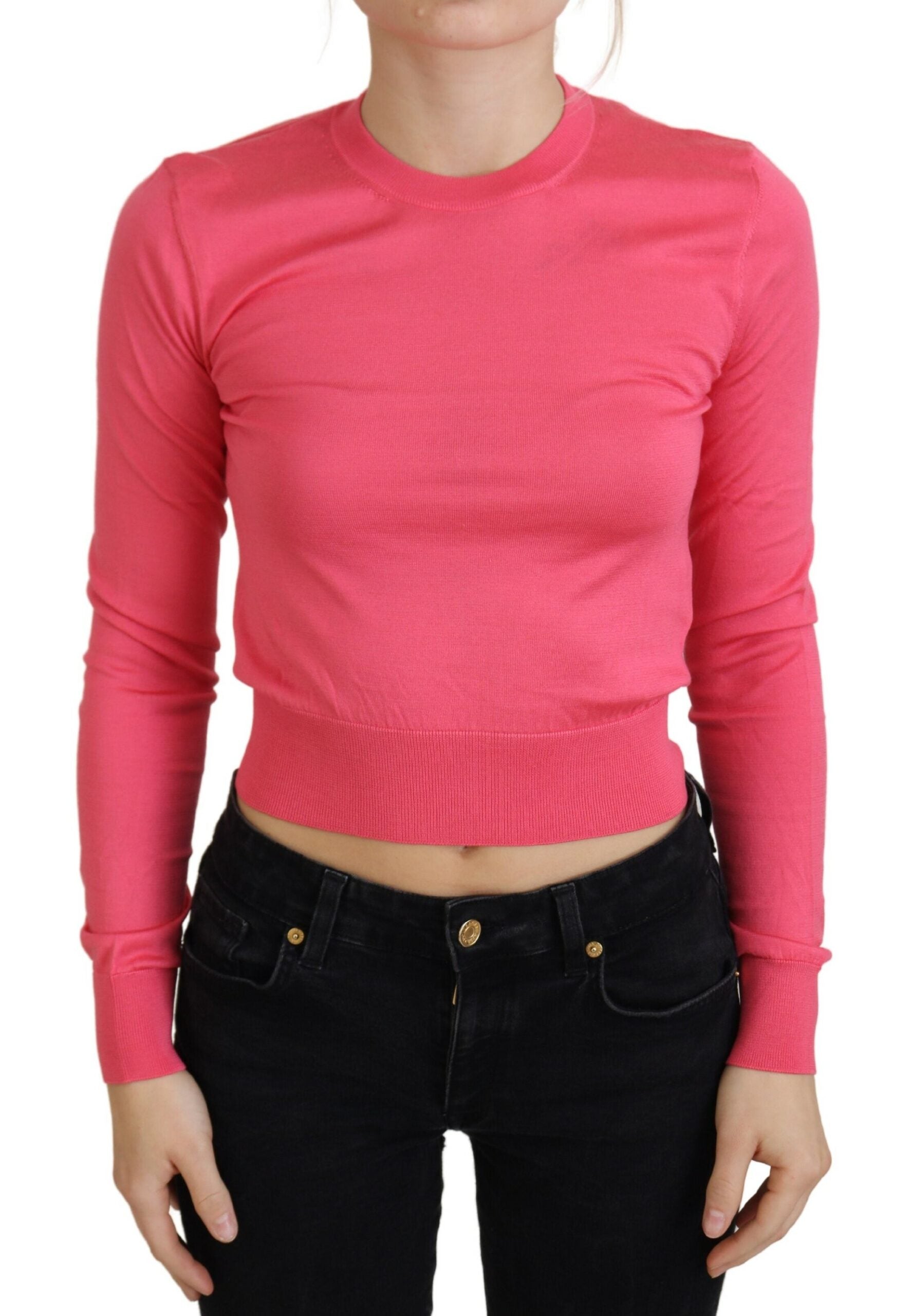 Dolce &amp; Gabbana Eleganter rosa kurzer Pullover mit Rundhalsausschnitt