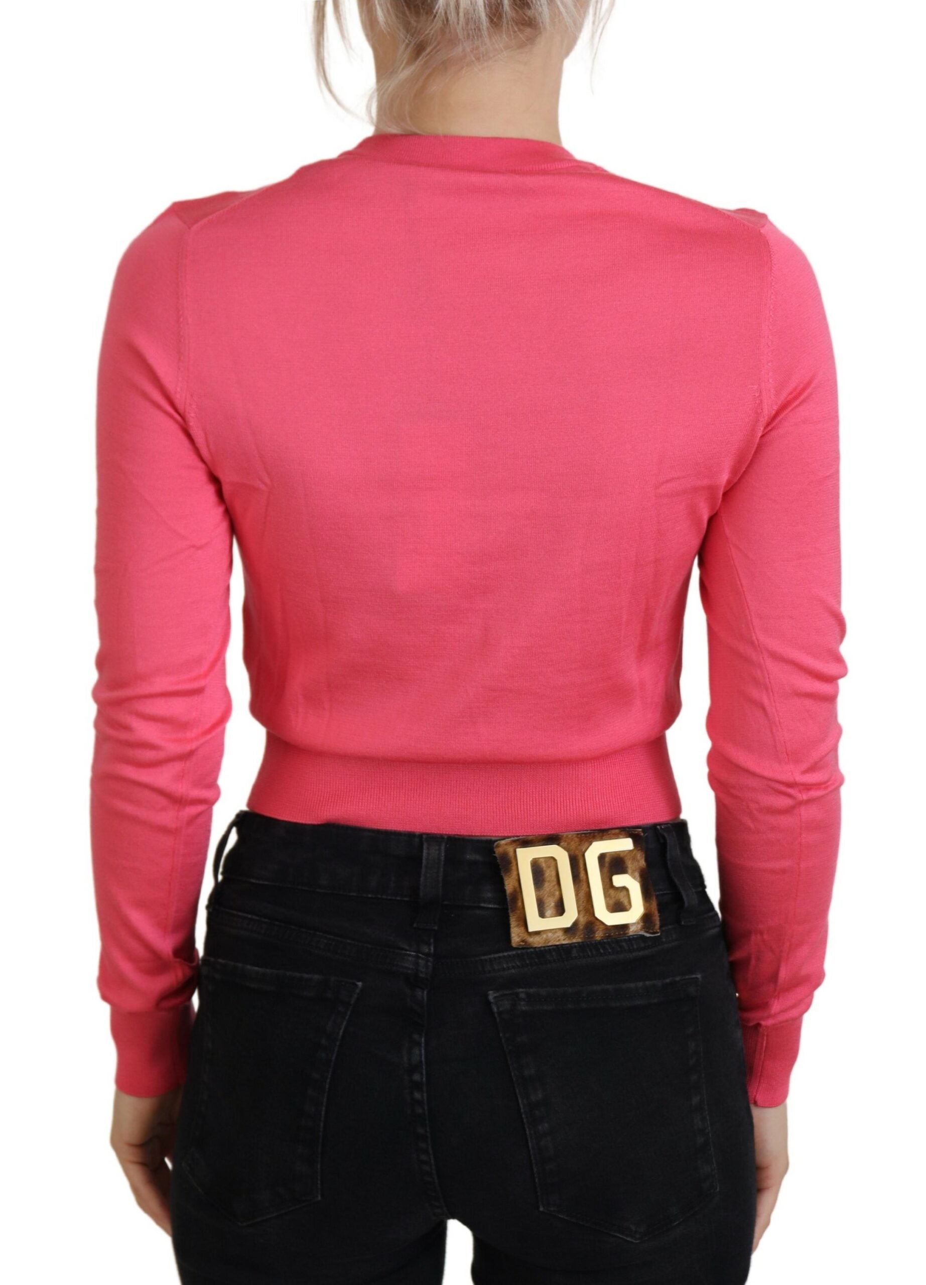 Pulover elegant roz cu guler rotund Dolce &amp; Gabbana
