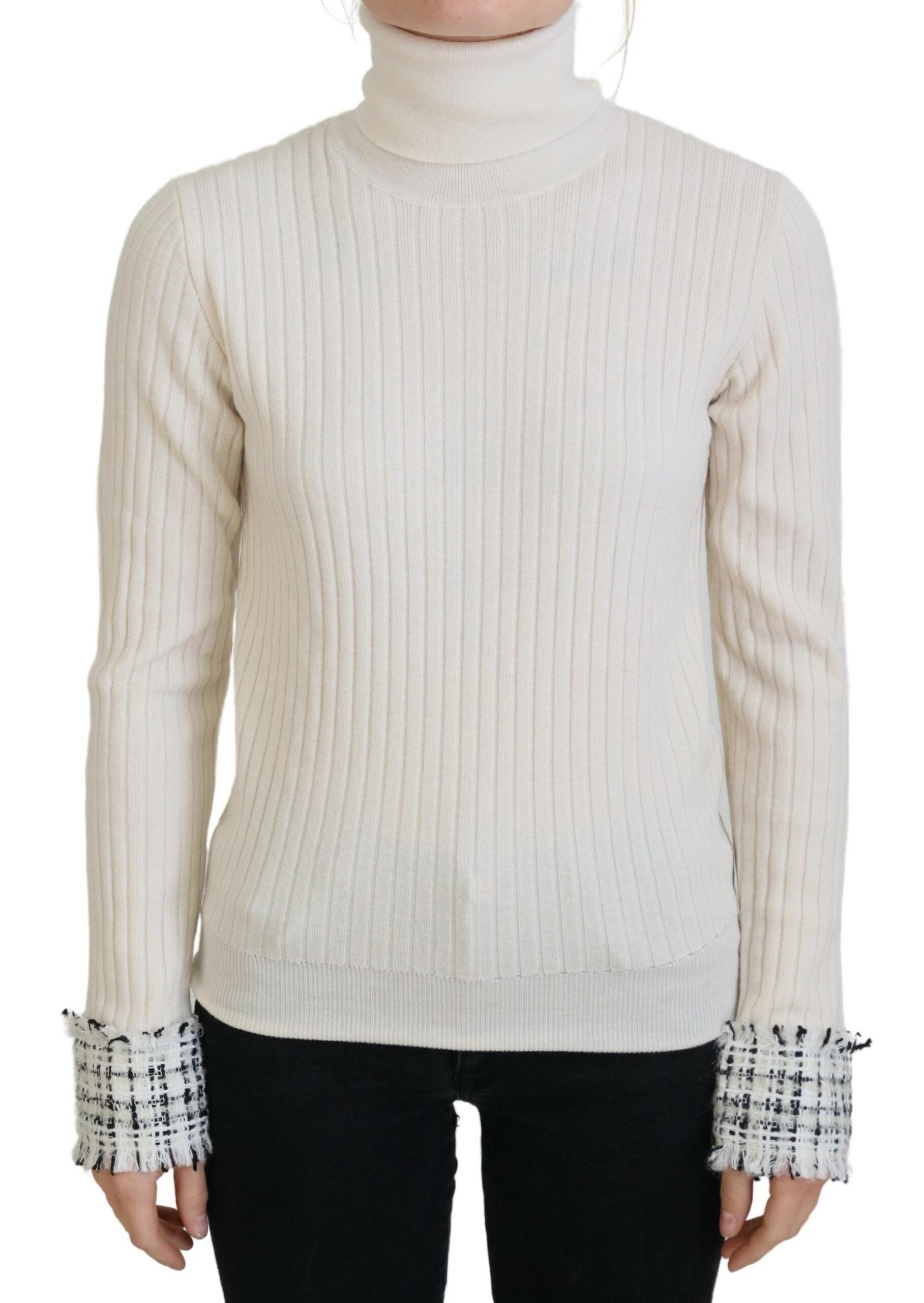 Dolce &amp; Gabbana Elfenbeinfarbener Rollkragenpullover aus Wollmischung