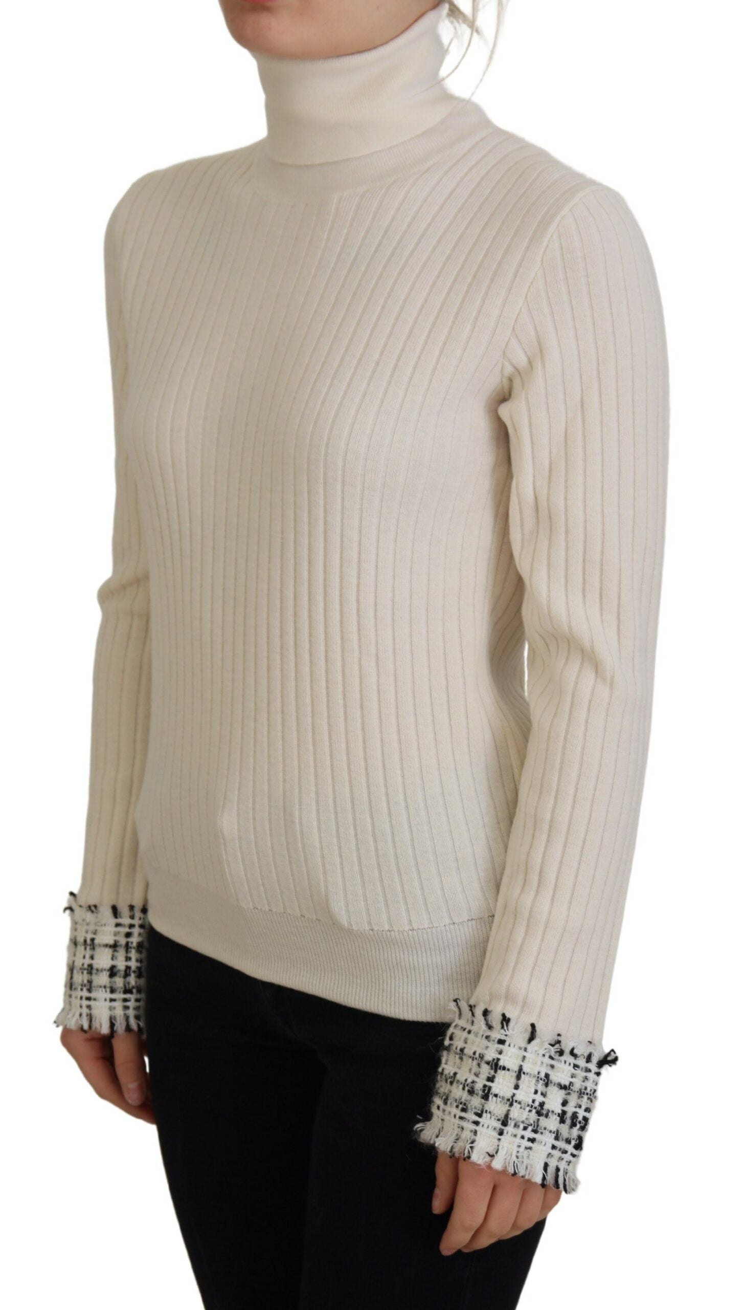 Dolce &amp; Gabbana Elfenbeinfarbener Rollkragenpullover aus Wollmischung