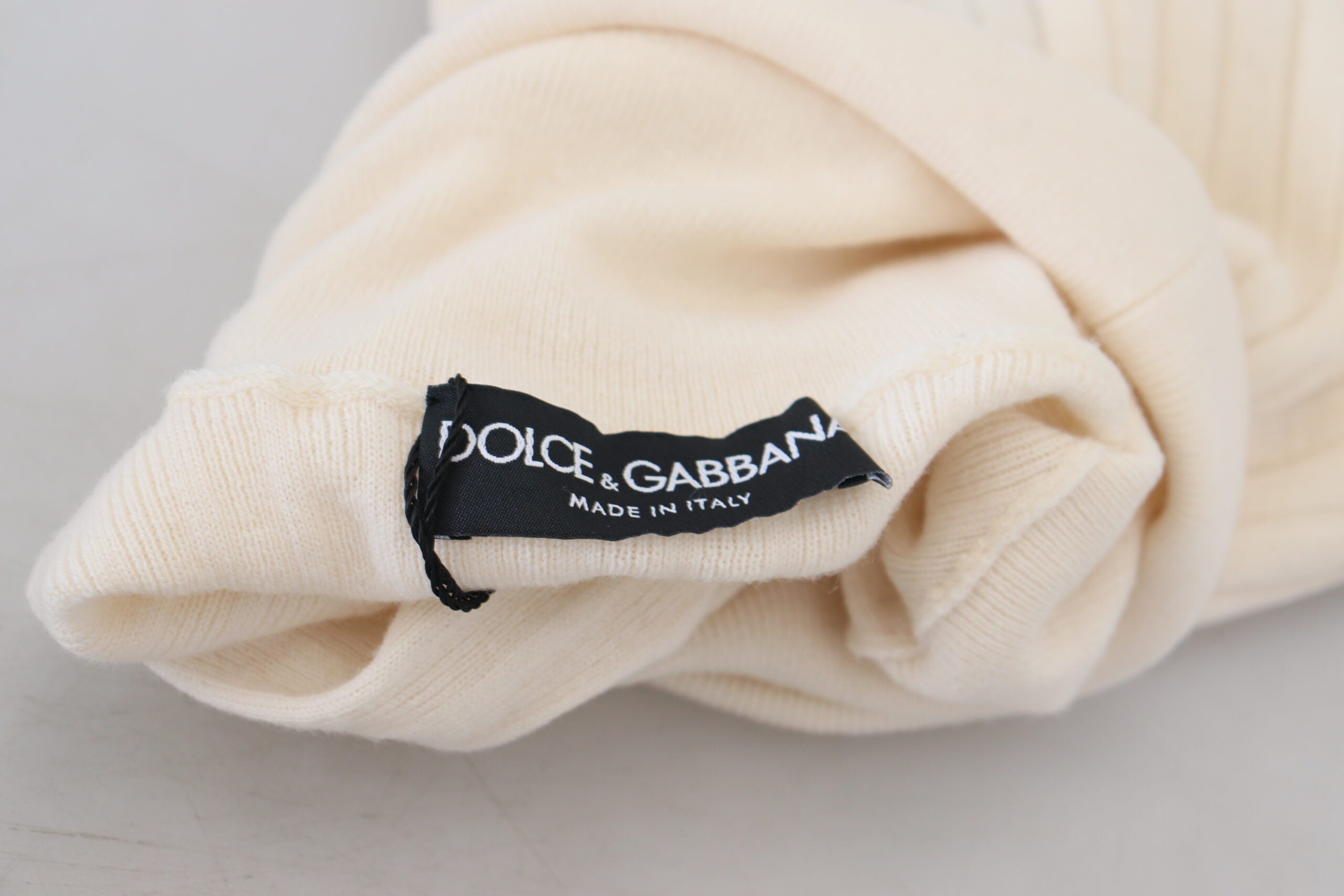 Dolce &amp; Gabbana Elfenbeinfarbener Rollkragenpullover aus Wollmischung
