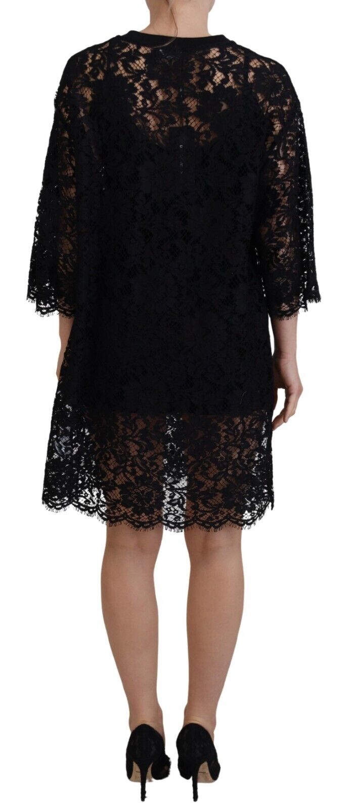 Rochie elegantă neagră cu imprimeu floral din dantelă Dolce &amp; Gabbana