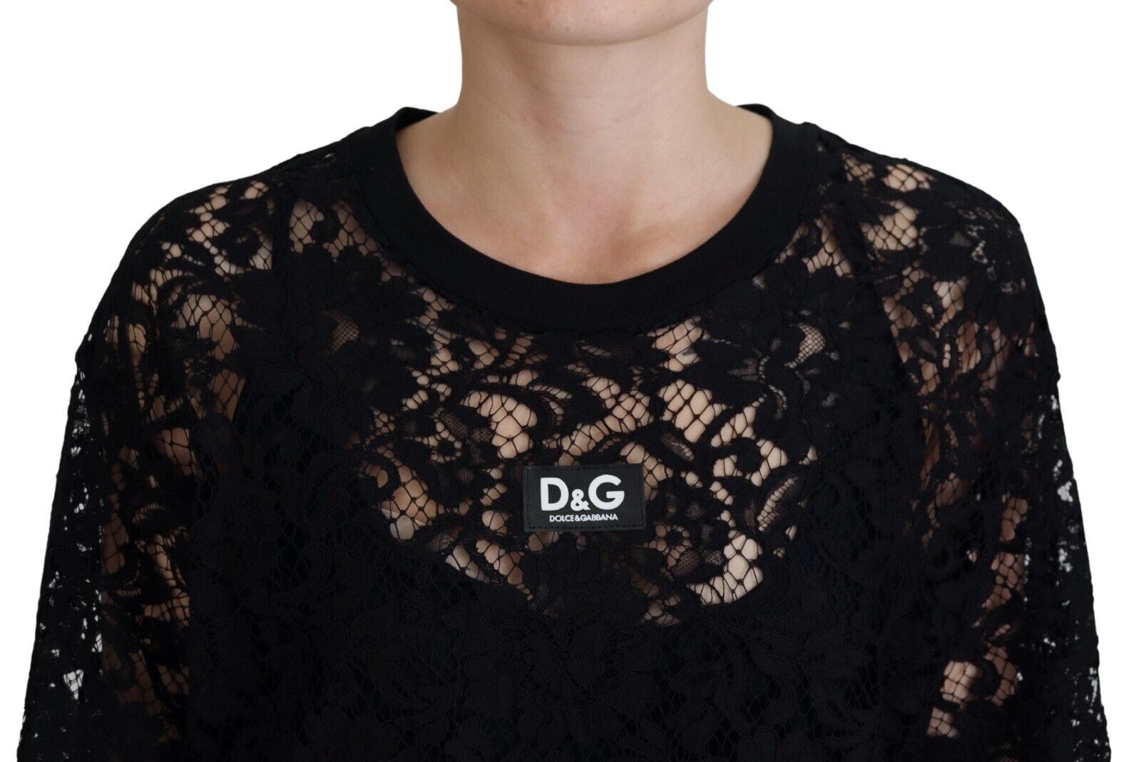 Rochie elegantă neagră cu imprimeu floral din dantelă Dolce &amp; Gabbana
