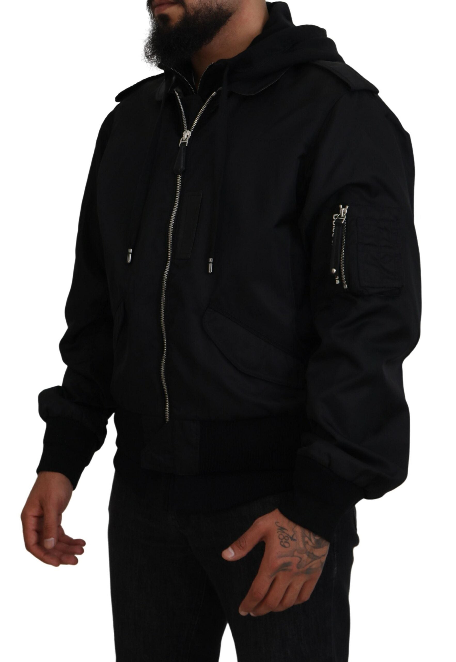Dolce &amp; Gabbana Jachetă bomber elegantă cu glugă neagră