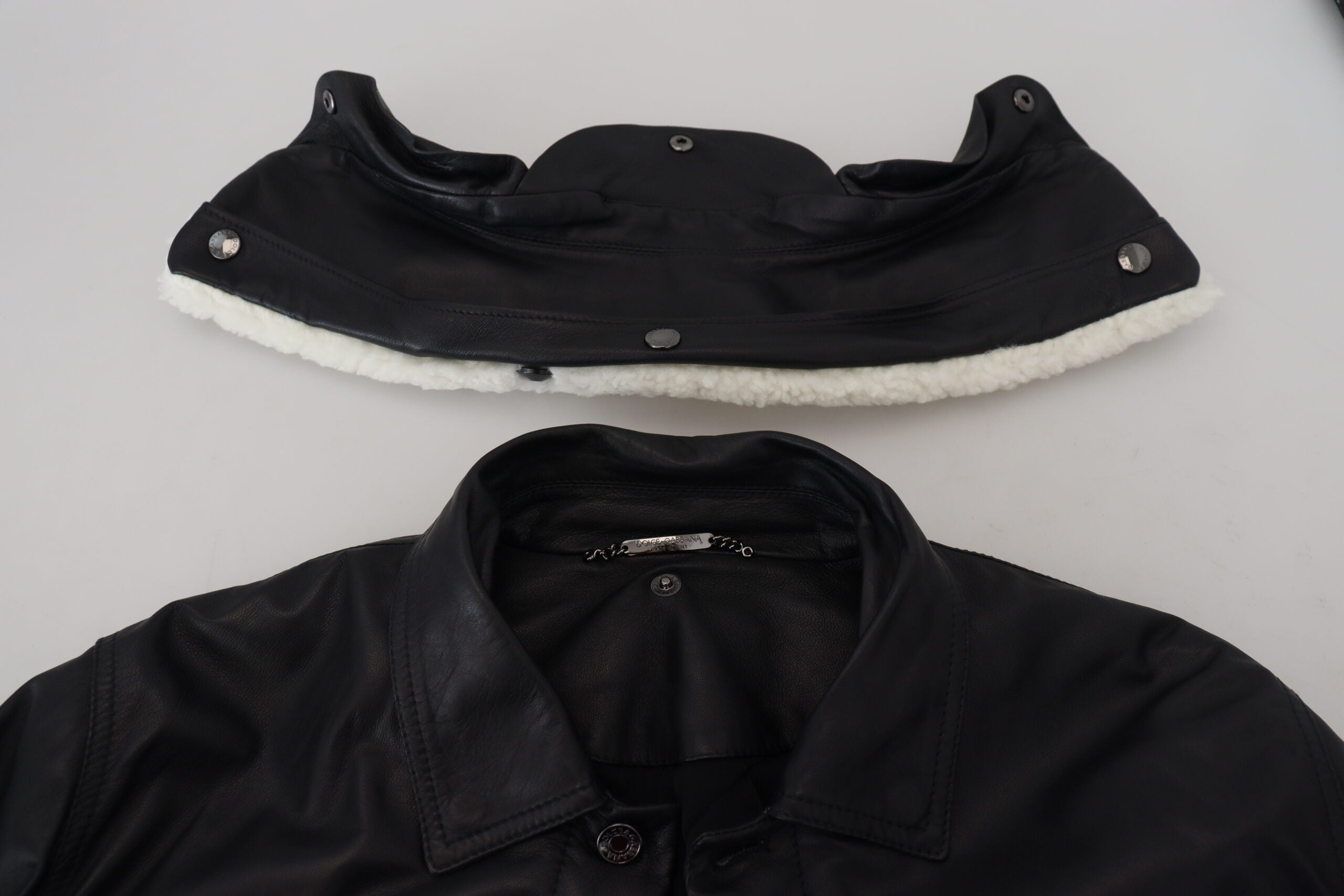 Jachetă bomber elegantă din piele neagră Dolce &amp; Gabbana