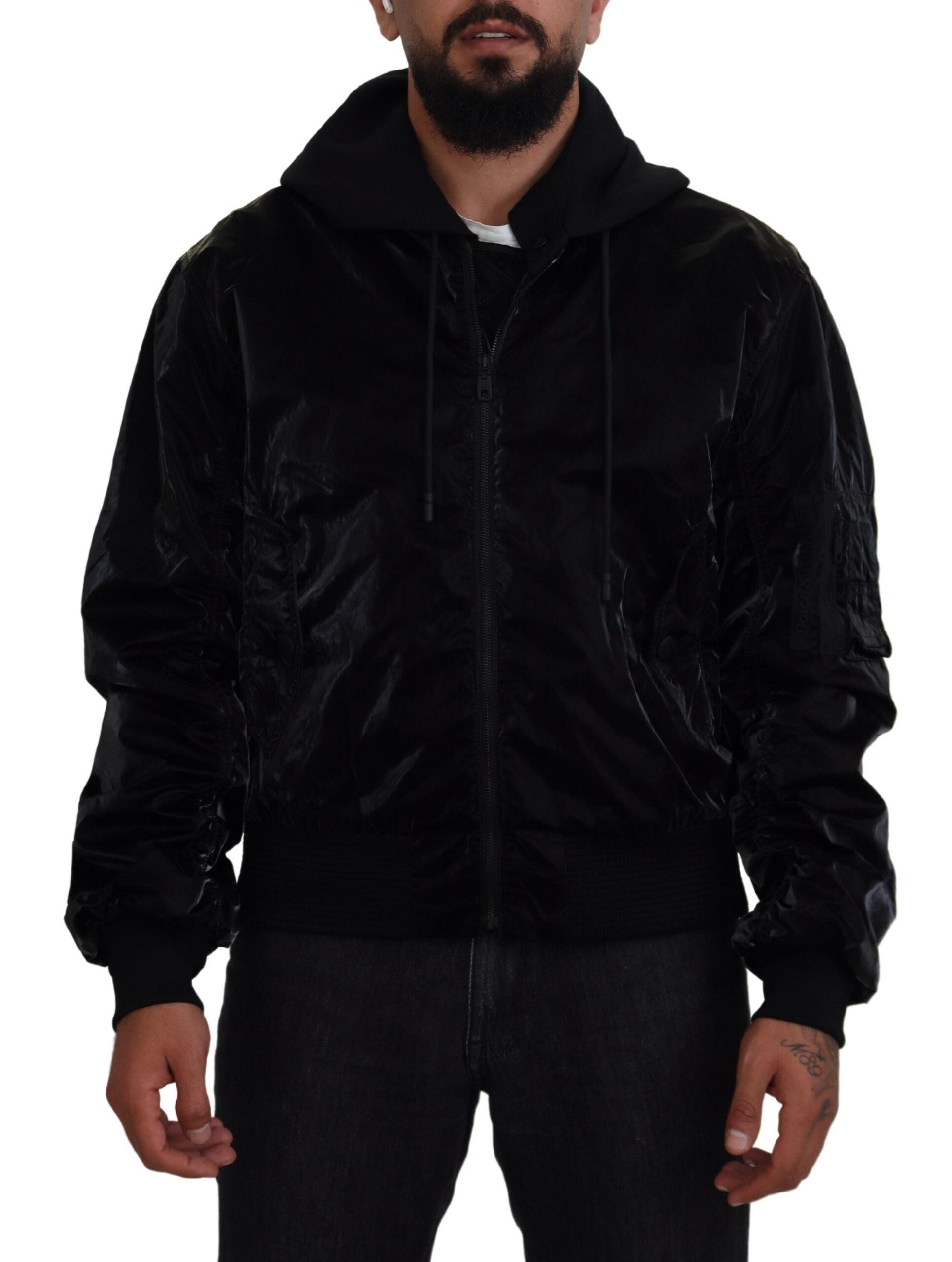 Dolce &amp; Gabbana Jachetă elegantă cu glugă bomber neagră