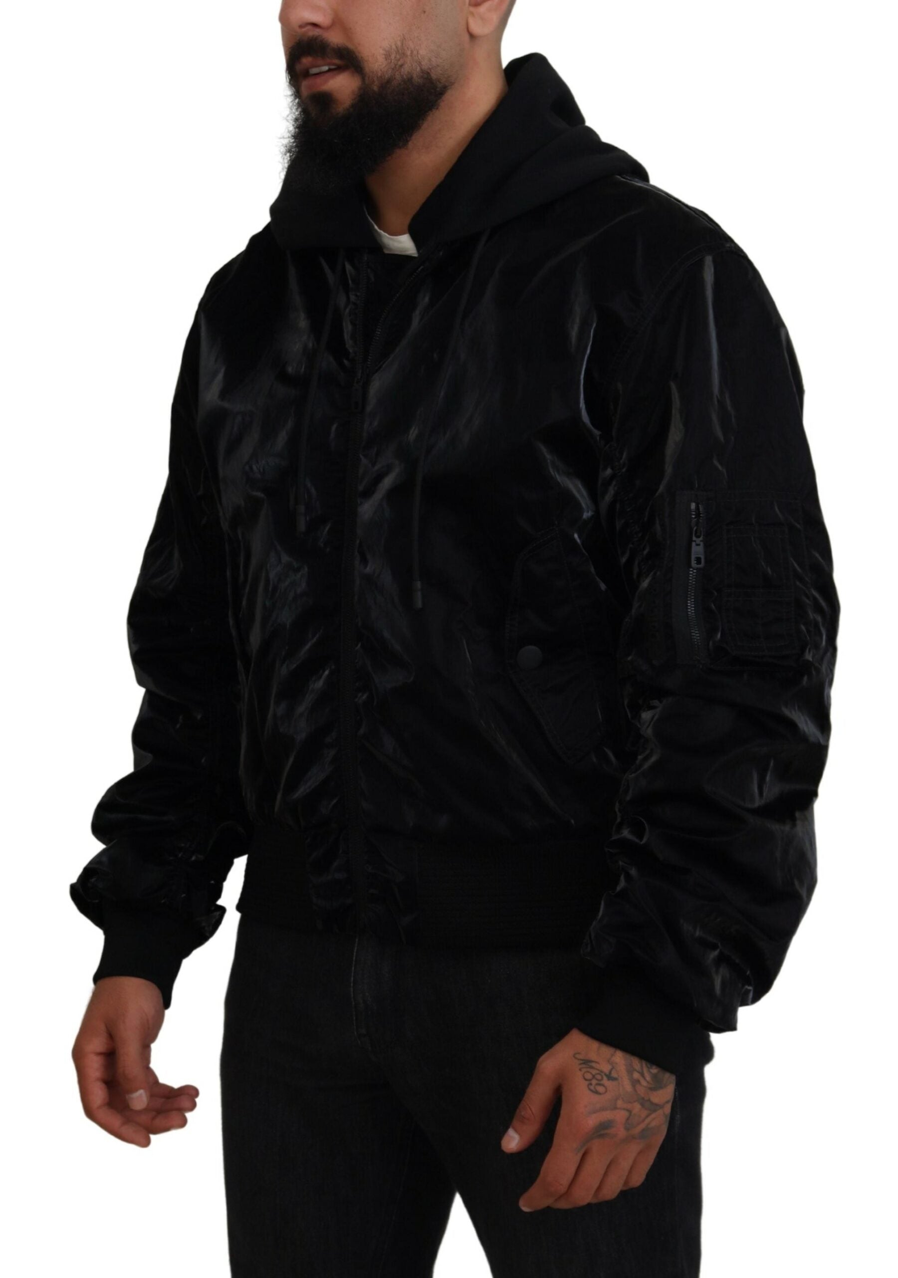 Dolce &amp; Gabbana Jachetă elegantă cu glugă bomber neagră