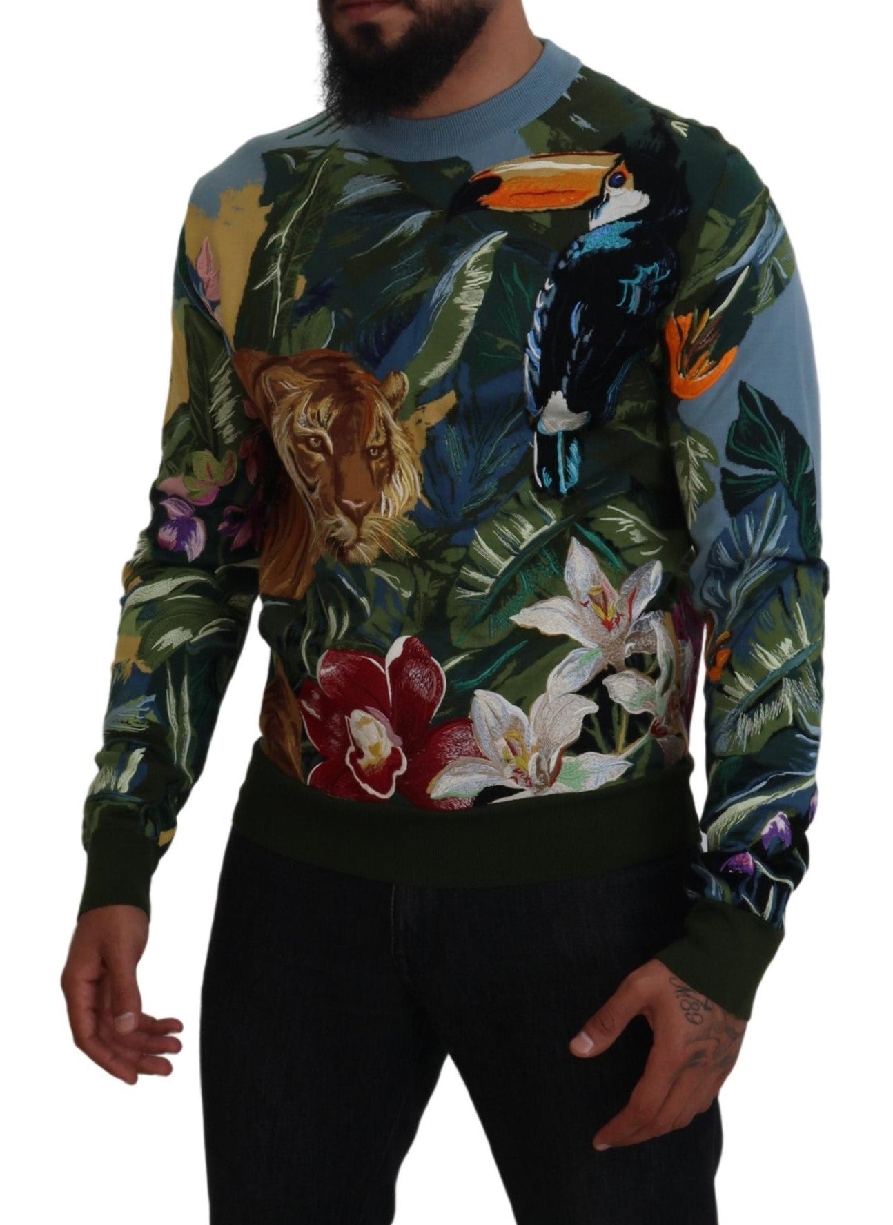 Dolce &amp; Gabbana Pullover aus Wolle und Seide mit Jungle-Stickerei