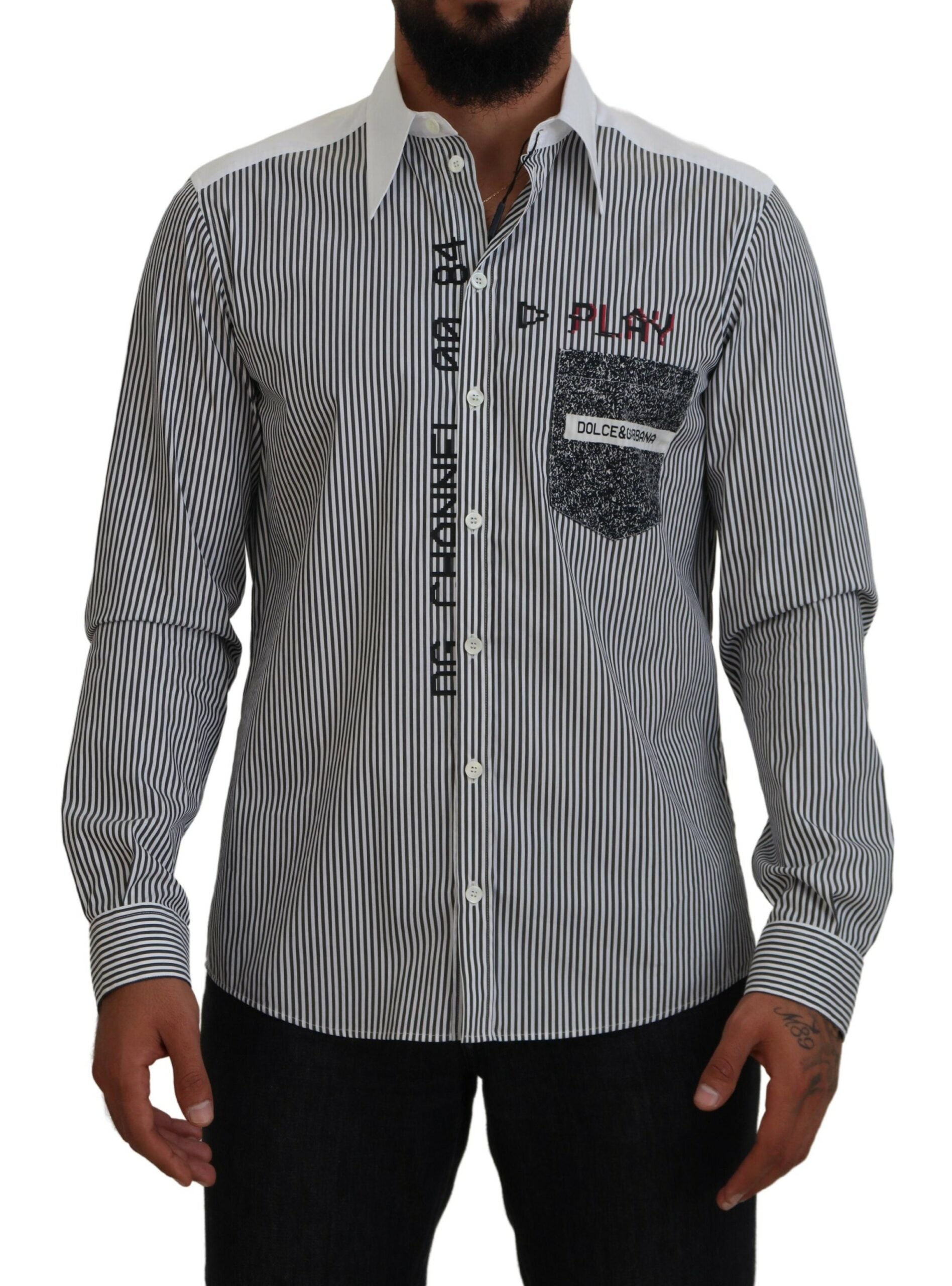 Dolce &amp; Gabbana – Klassisches Button-Down-Hemd mit schwarzen und weißen Streifen