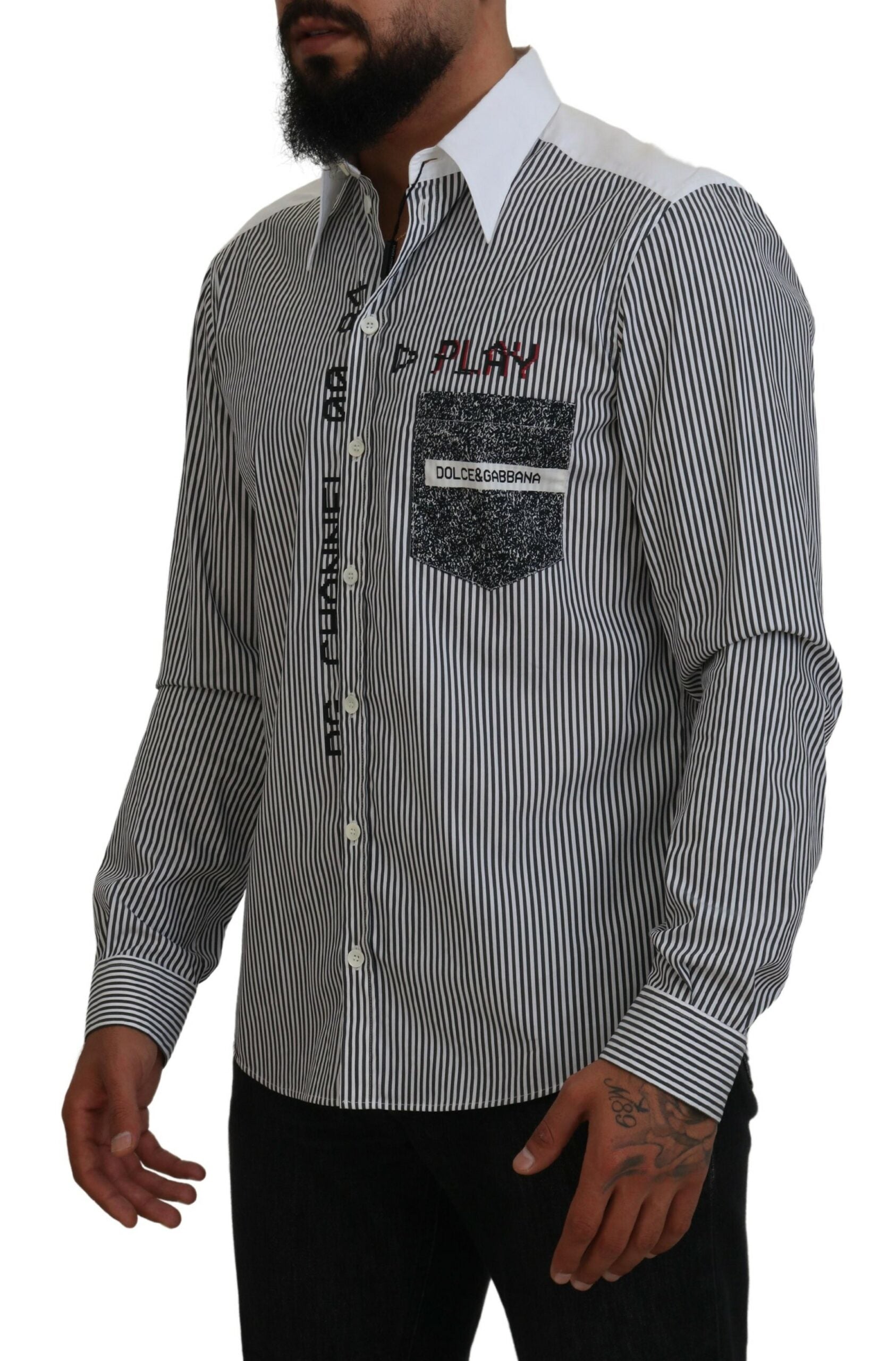 Dolce &amp; Gabbana – Klassisches Button-Down-Hemd mit schwarzen und weißen Streifen