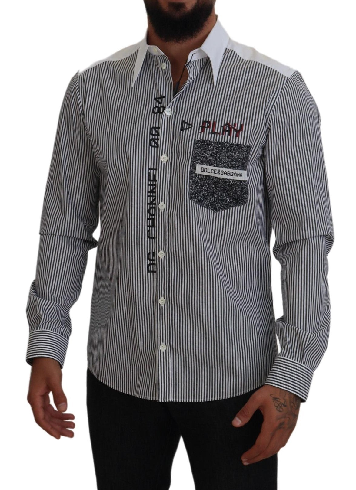 Dolce &amp; Gabbana – Klassisches Button-Down-Hemd mit schwarzen und weißen Streifen