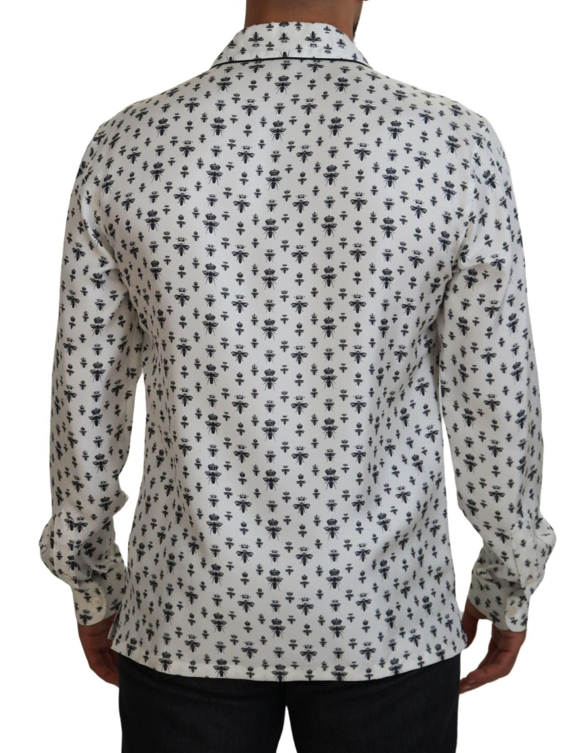 Dolce &amp; Gabbana – Elegantes Pyjama-Oberteil aus Seide mit Kronen-Bienen-Print