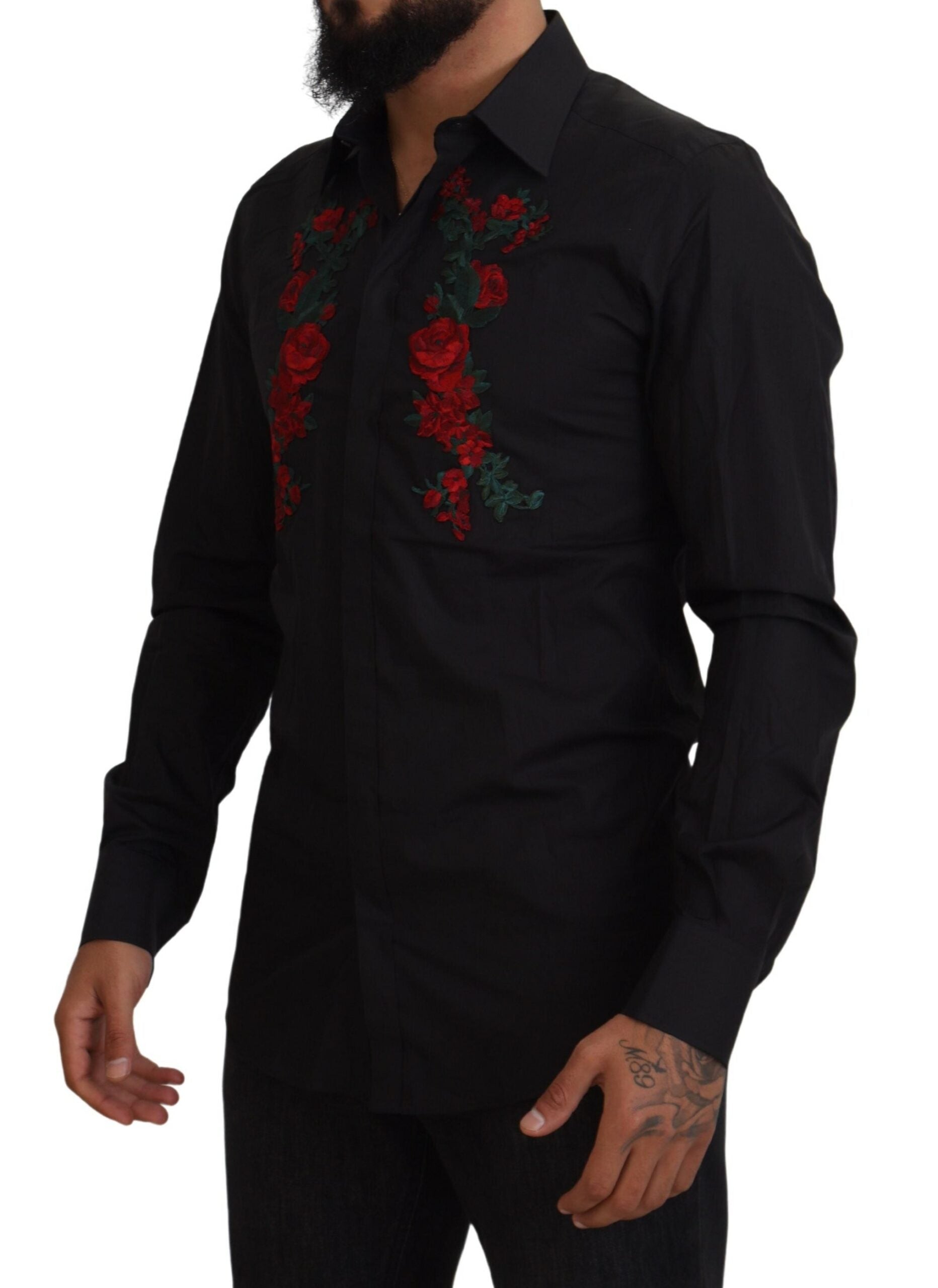 Dolce &amp; Gabbana Elegantes Baumwollhemd mit Blumenstickerei