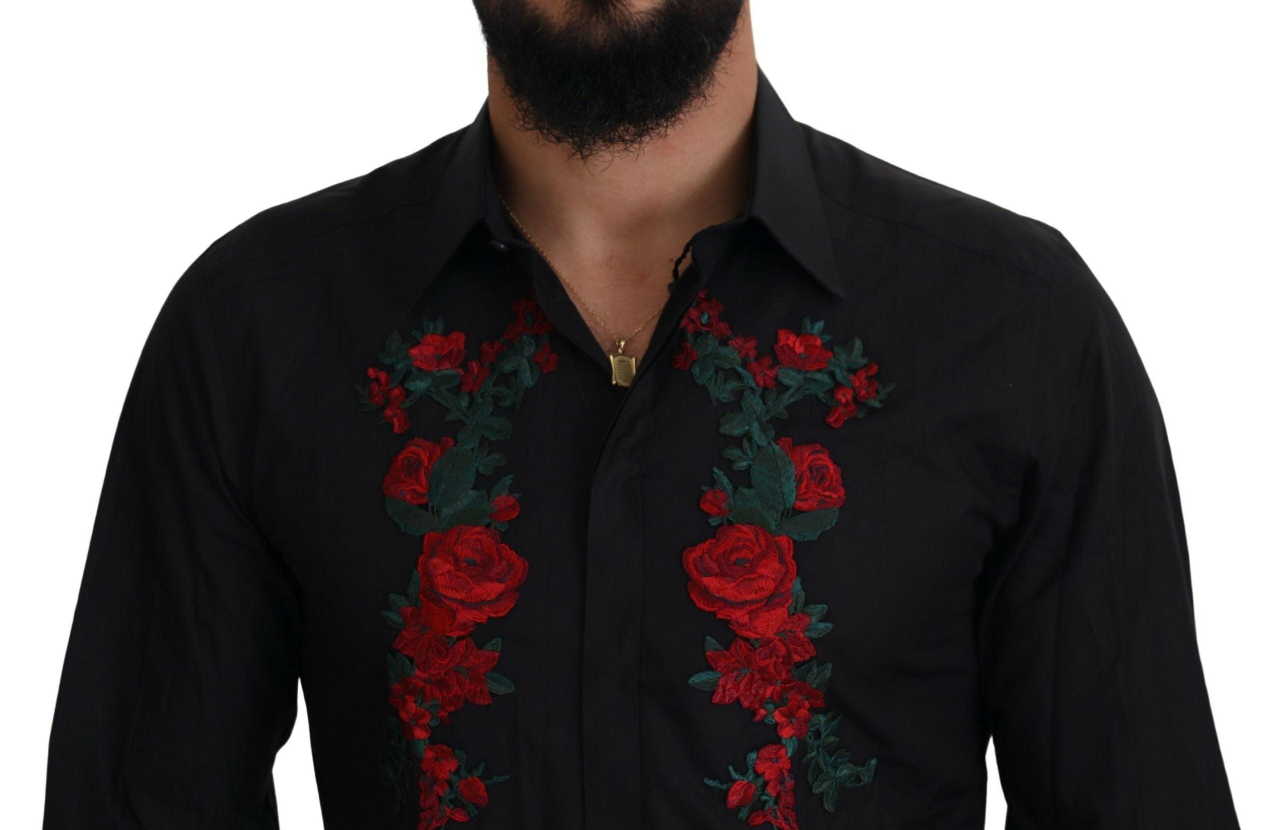 Dolce &amp; Gabbana Elegantes Baumwollhemd mit Blumenstickerei