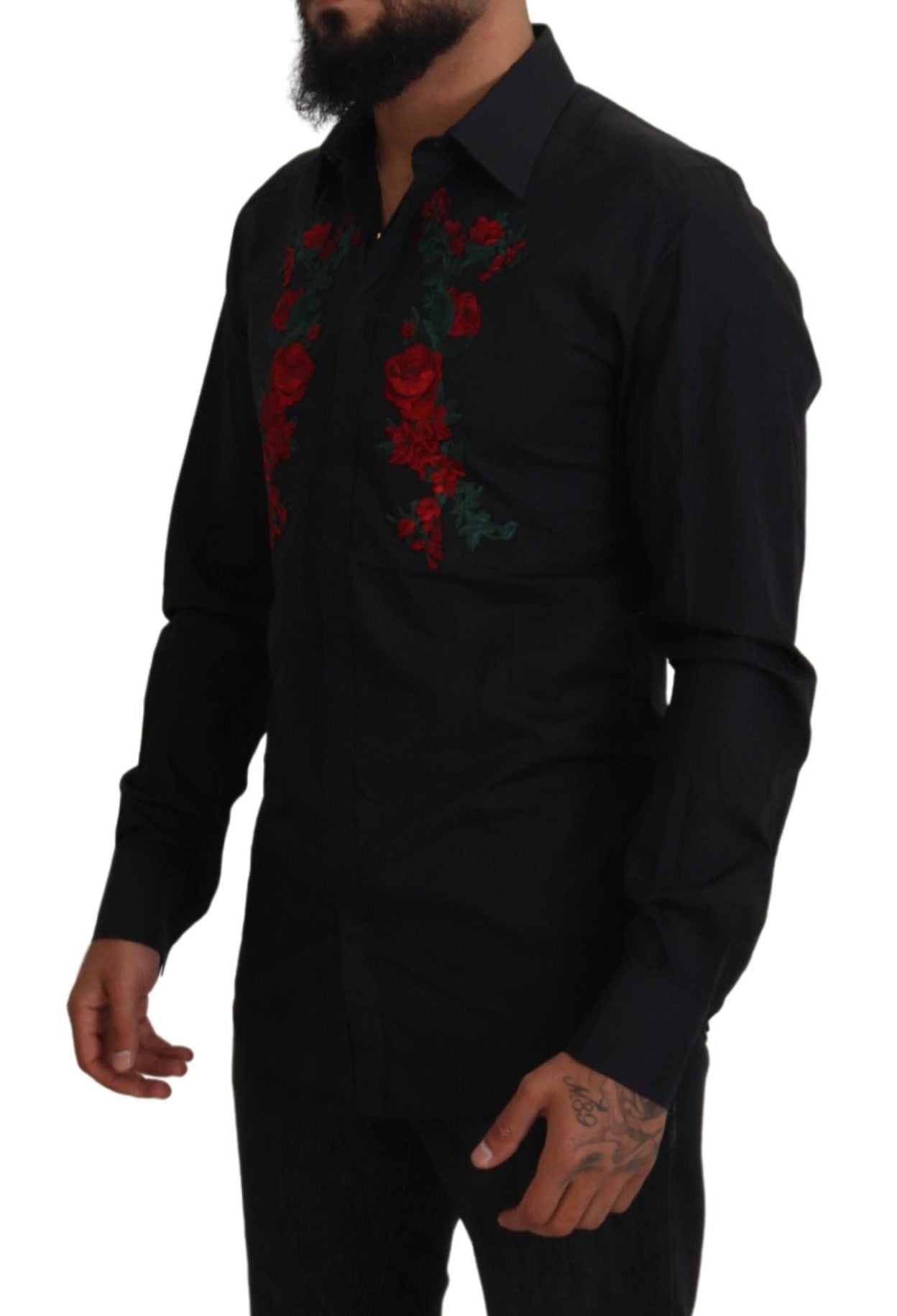 Dolce &amp; Gabbana Elegantes Baumwollhemd mit Blumenstickerei
