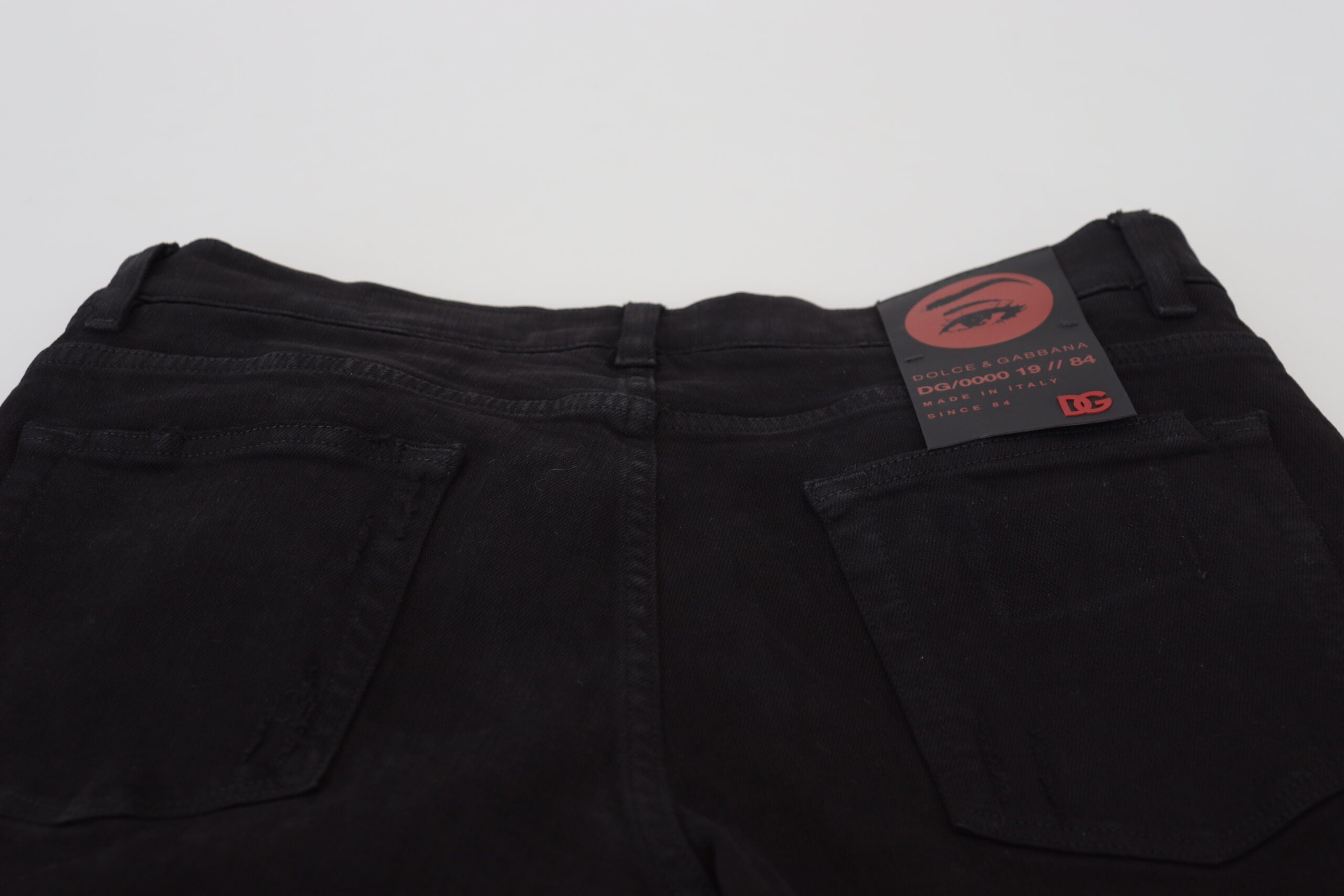 Dolce &amp; Gabbana Svelte Schwarzer zerfetzter Slim Fit Denim