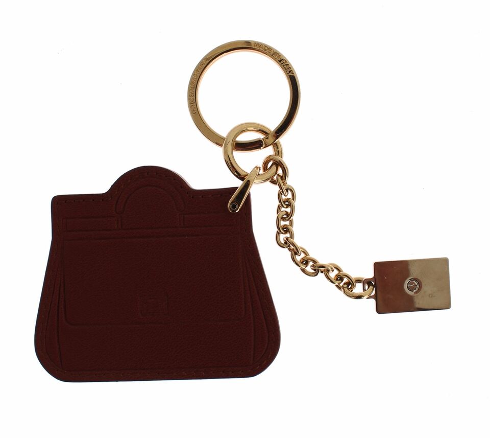 Breloc elegant Dolce &amp; Gabbana din piele maro cu detalii aurii