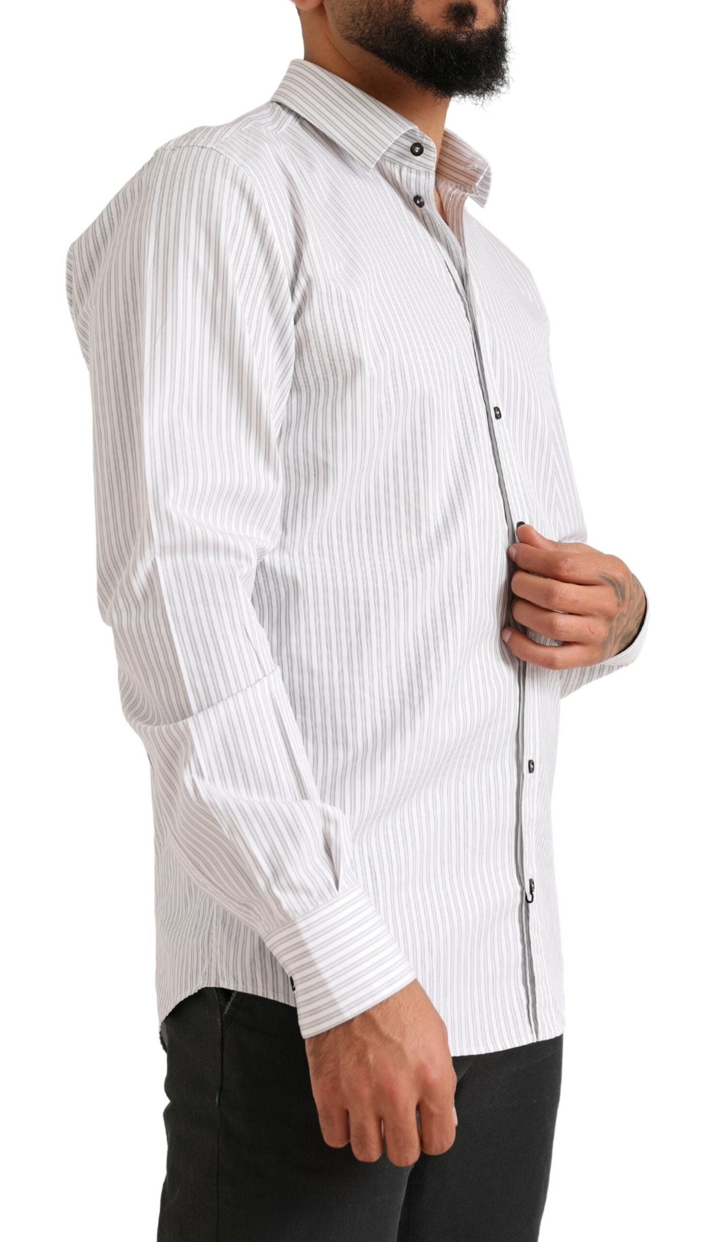 Dolce &amp; Gabbana Elegantes weiß gestreiftes Baumwollhemd