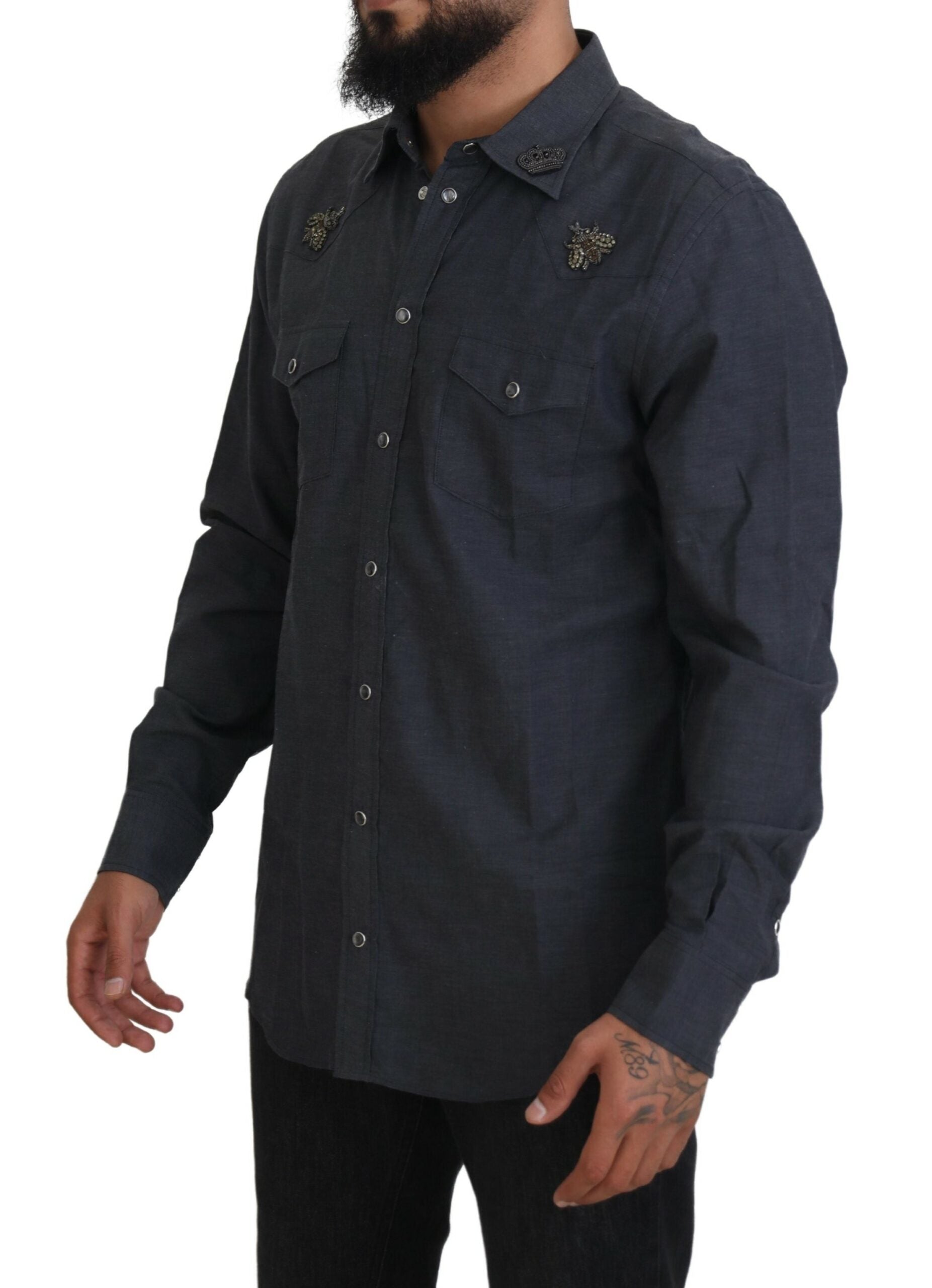Dolce &amp; Gabbana Elegantes Slim-Fit Freizeithemd aus blauem Denim
