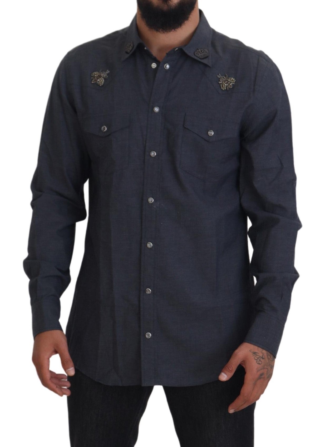 Dolce &amp; Gabbana Elegantes Slim-Fit Freizeithemd aus blauem Denim