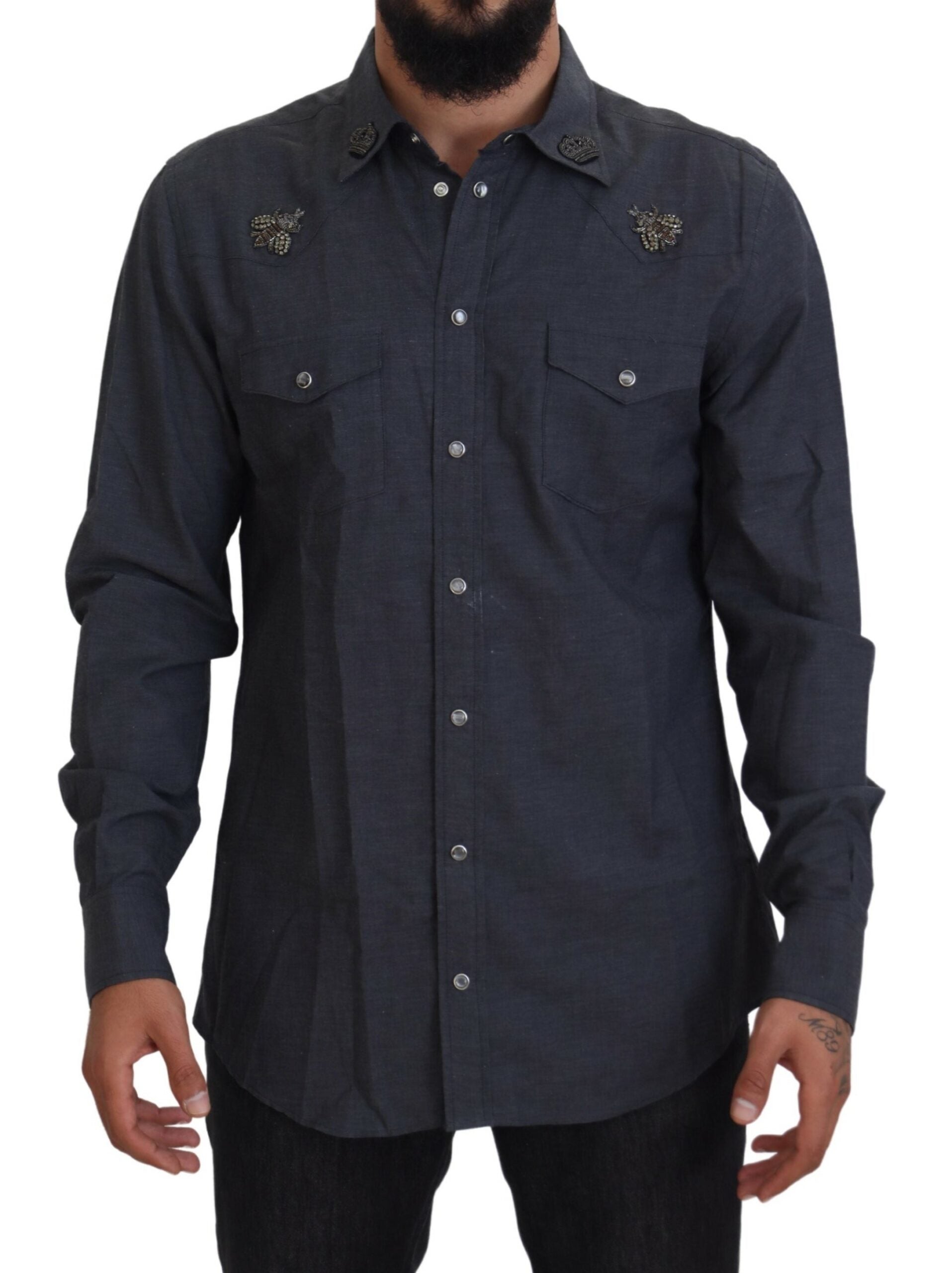 Dolce &amp; Gabbana Elegantes Slim-Fit Freizeithemd aus blauem Denim