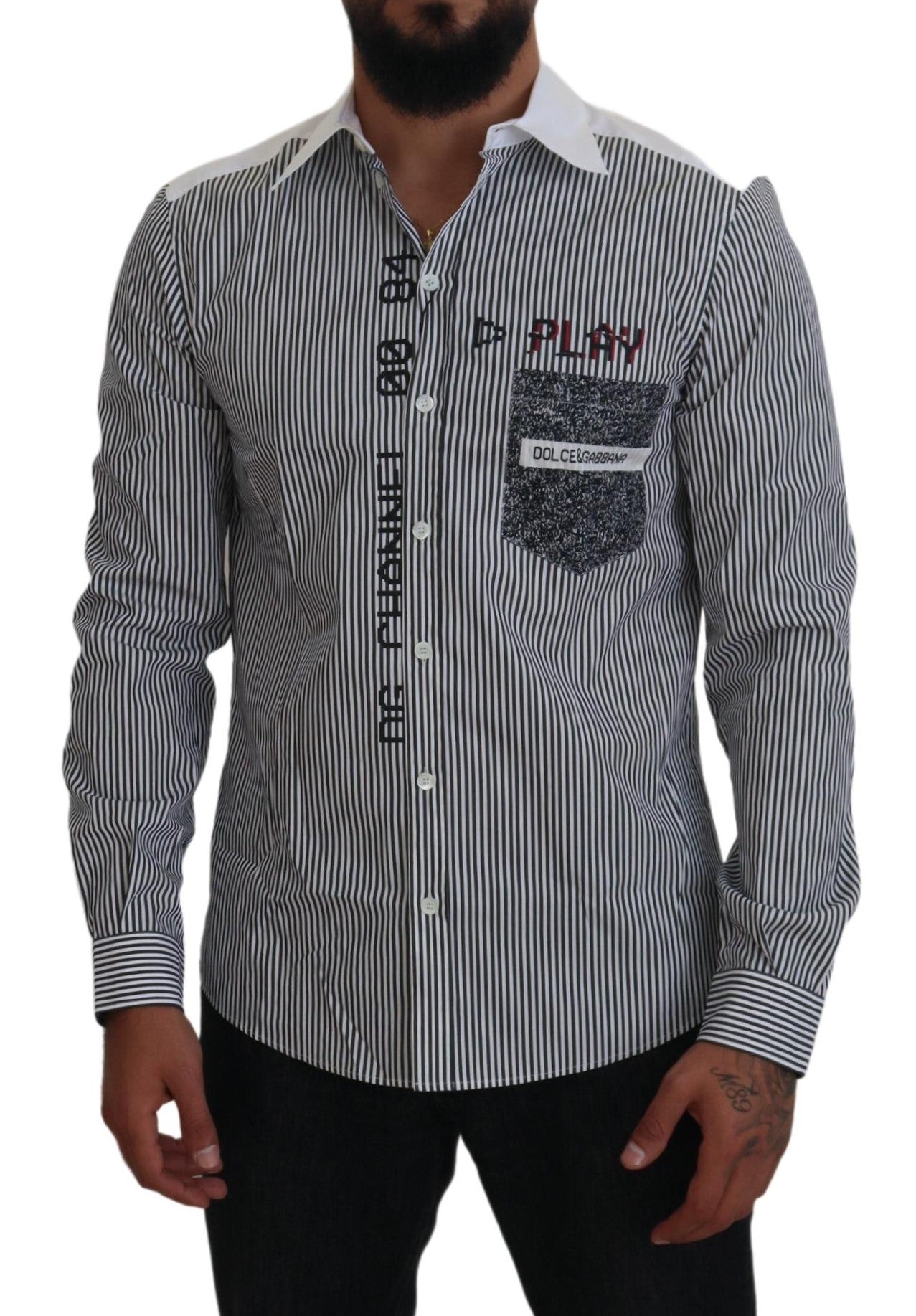 Dolce &amp; Gabbana Slim Fit Gestreiftes Freizeithemd mit Kanalmotiv