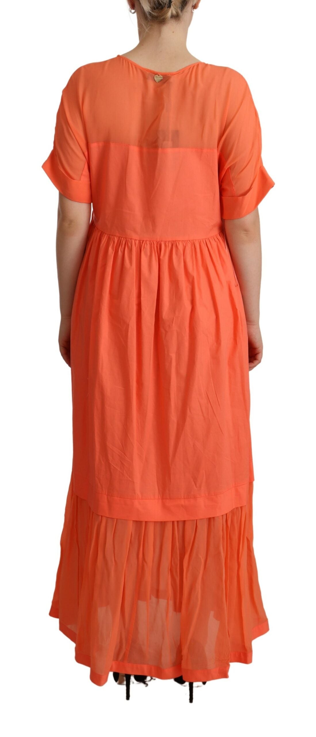Rochie maxi elegantă Twinset Coral cu mâneci scurte