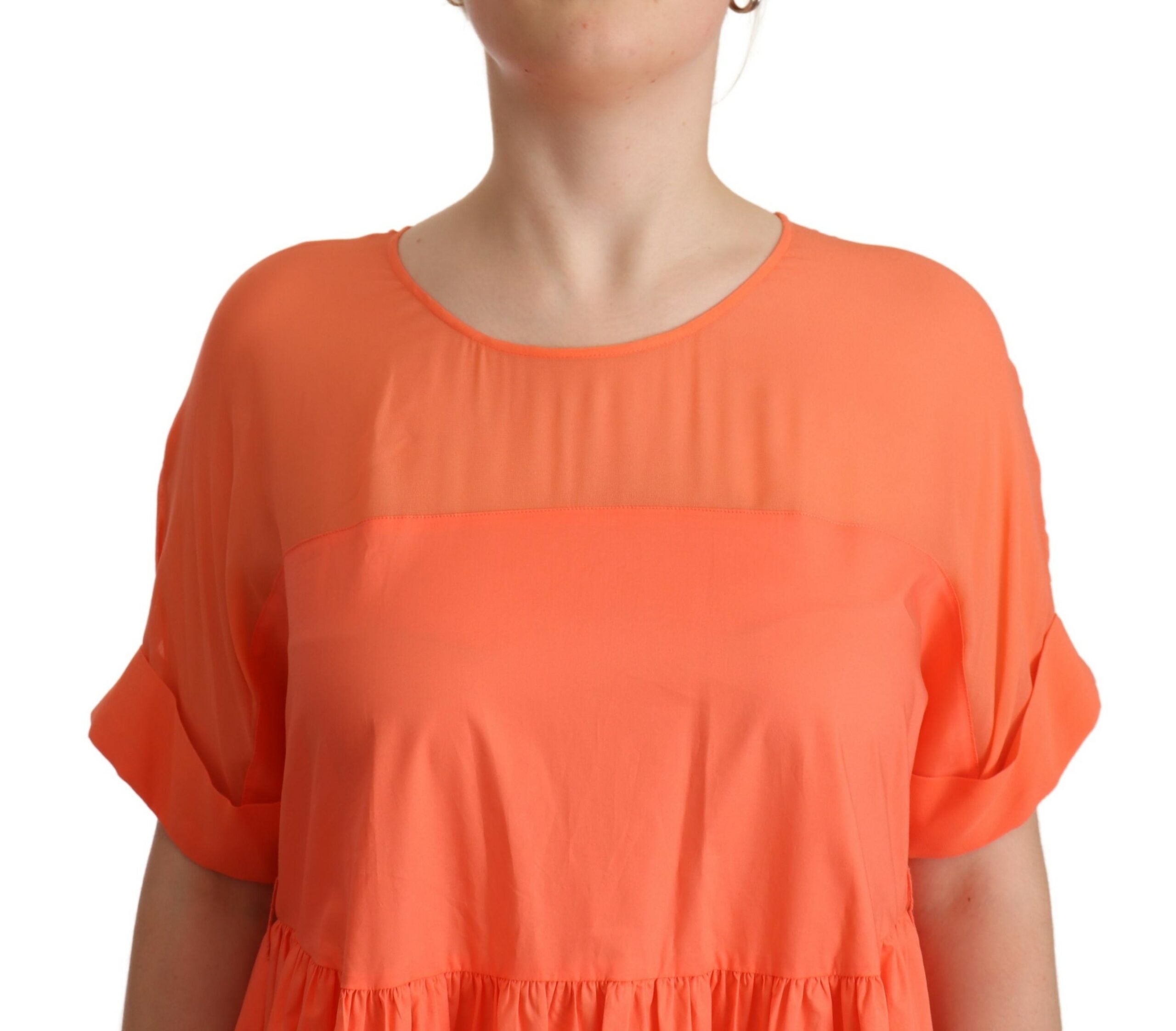 Rochie maxi elegantă Twinset Coral cu mâneci scurte