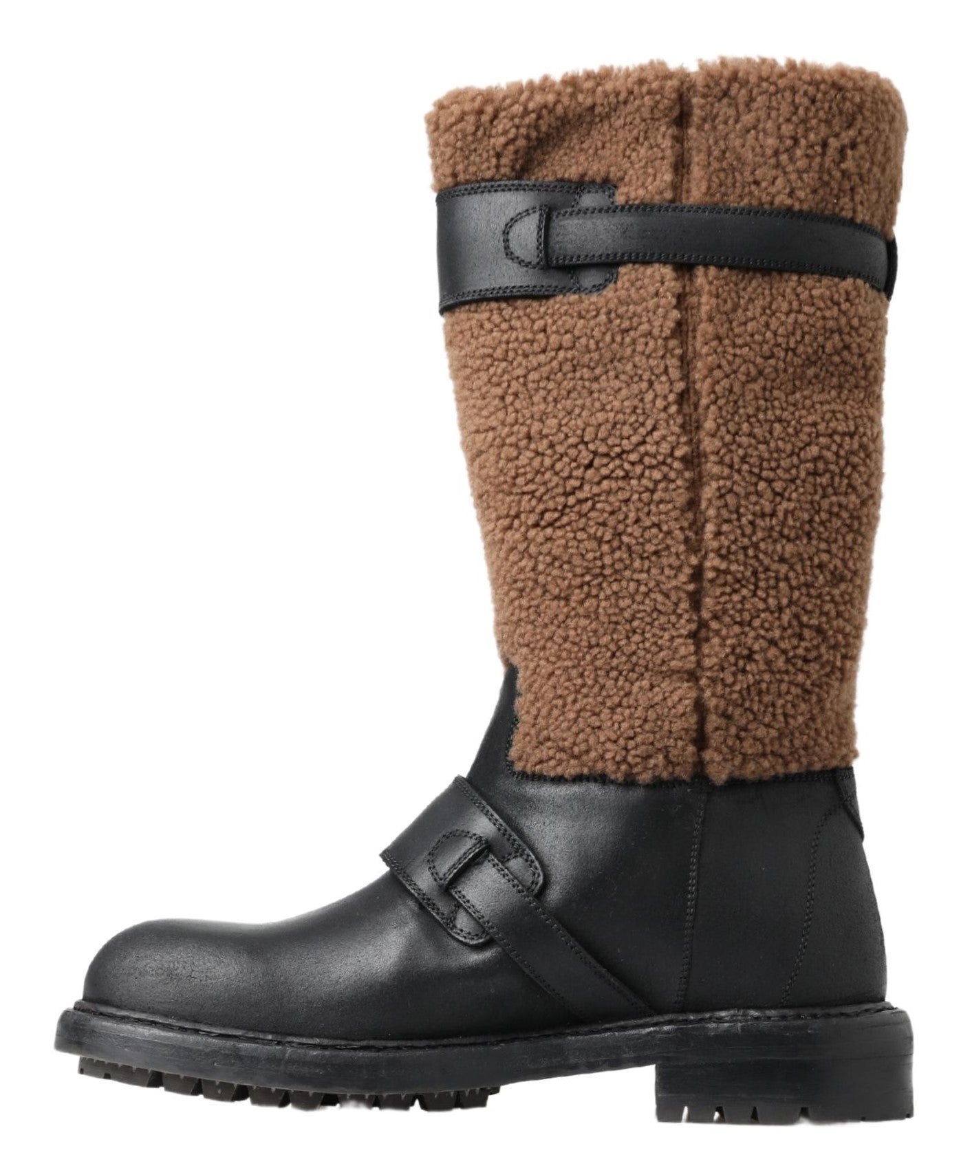 Dolce &amp; Gabbana – Lange Stiefel aus schwarzem Lammfellleder