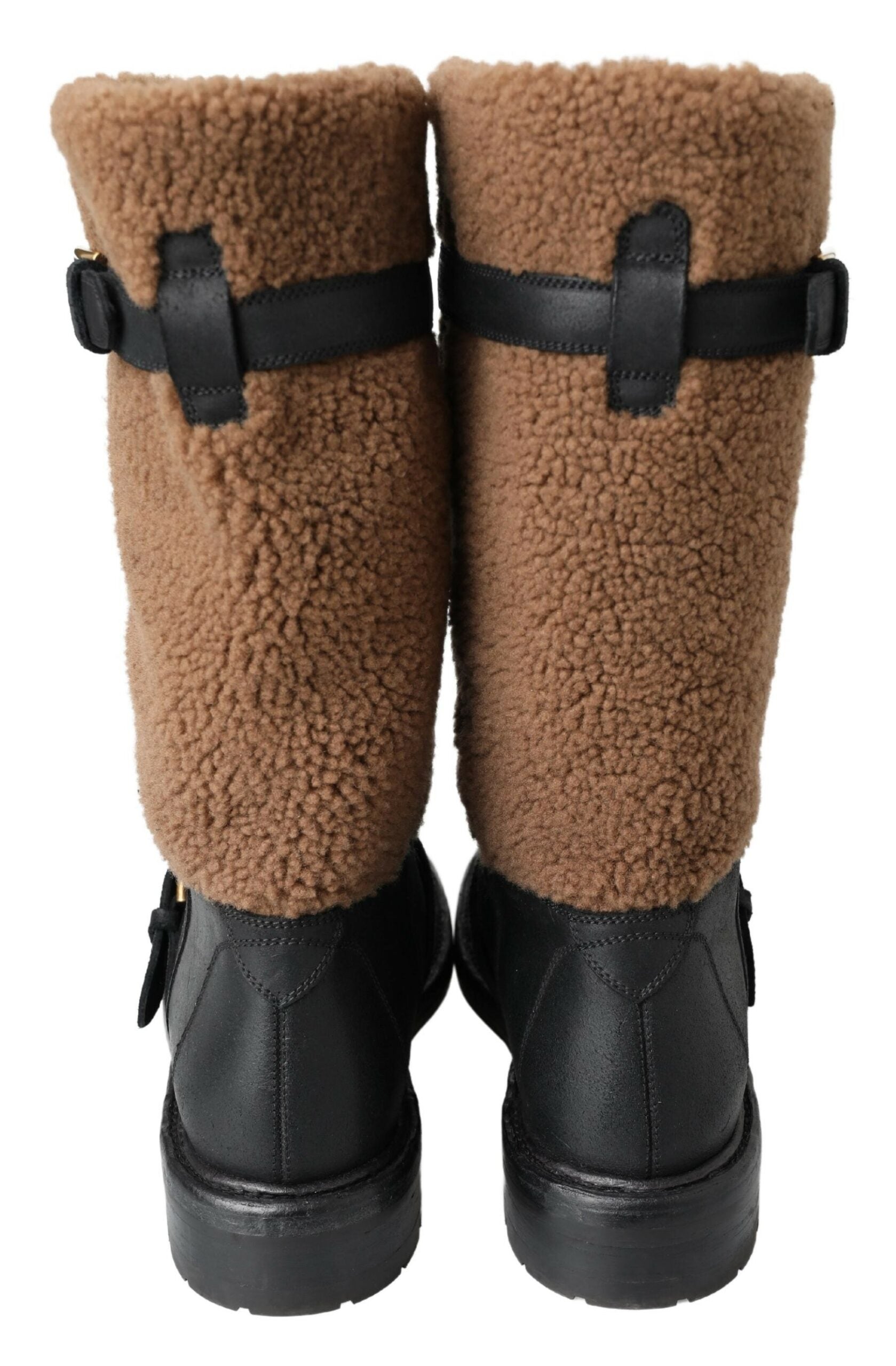 Dolce &amp; Gabbana – Lange Stiefel aus schwarzem Lammfellleder