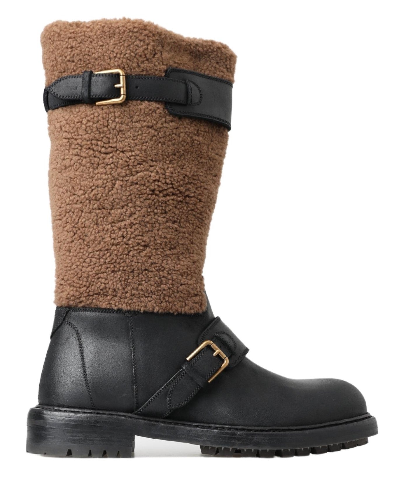 Dolce &amp; Gabbana – Lange Stiefel aus schwarzem Lammfellleder
